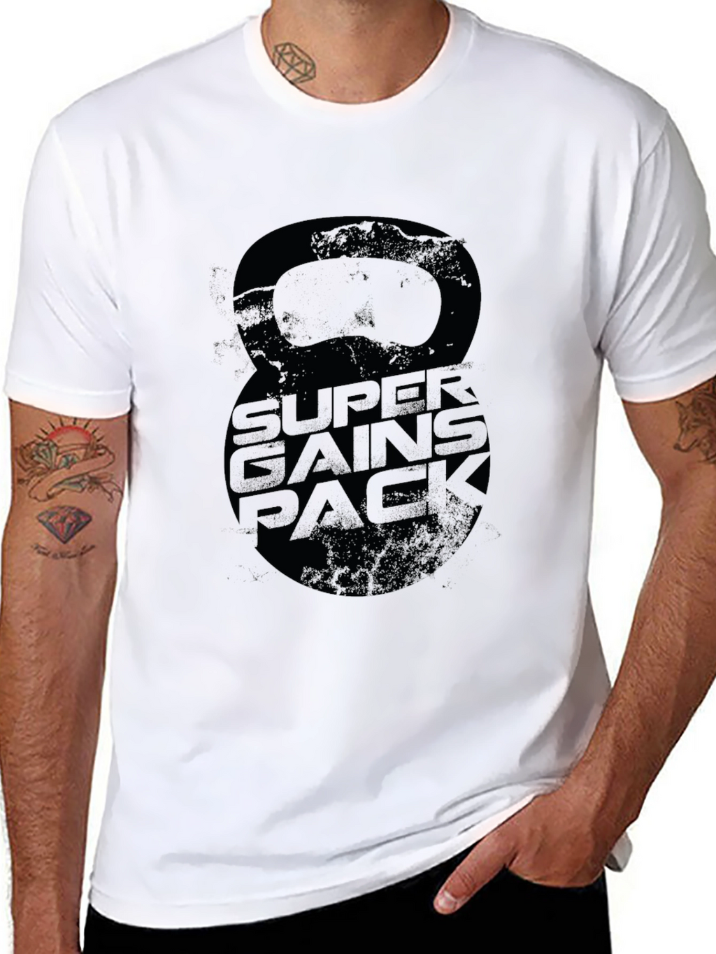 Super Gains Pack Black T-Shirt Kettlebell Design
