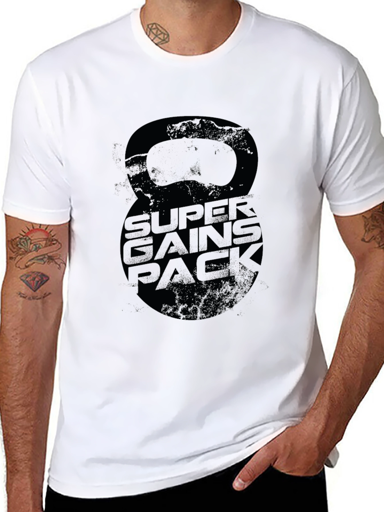 Super Gains Pack Black T-Shirt Kettlebell Design