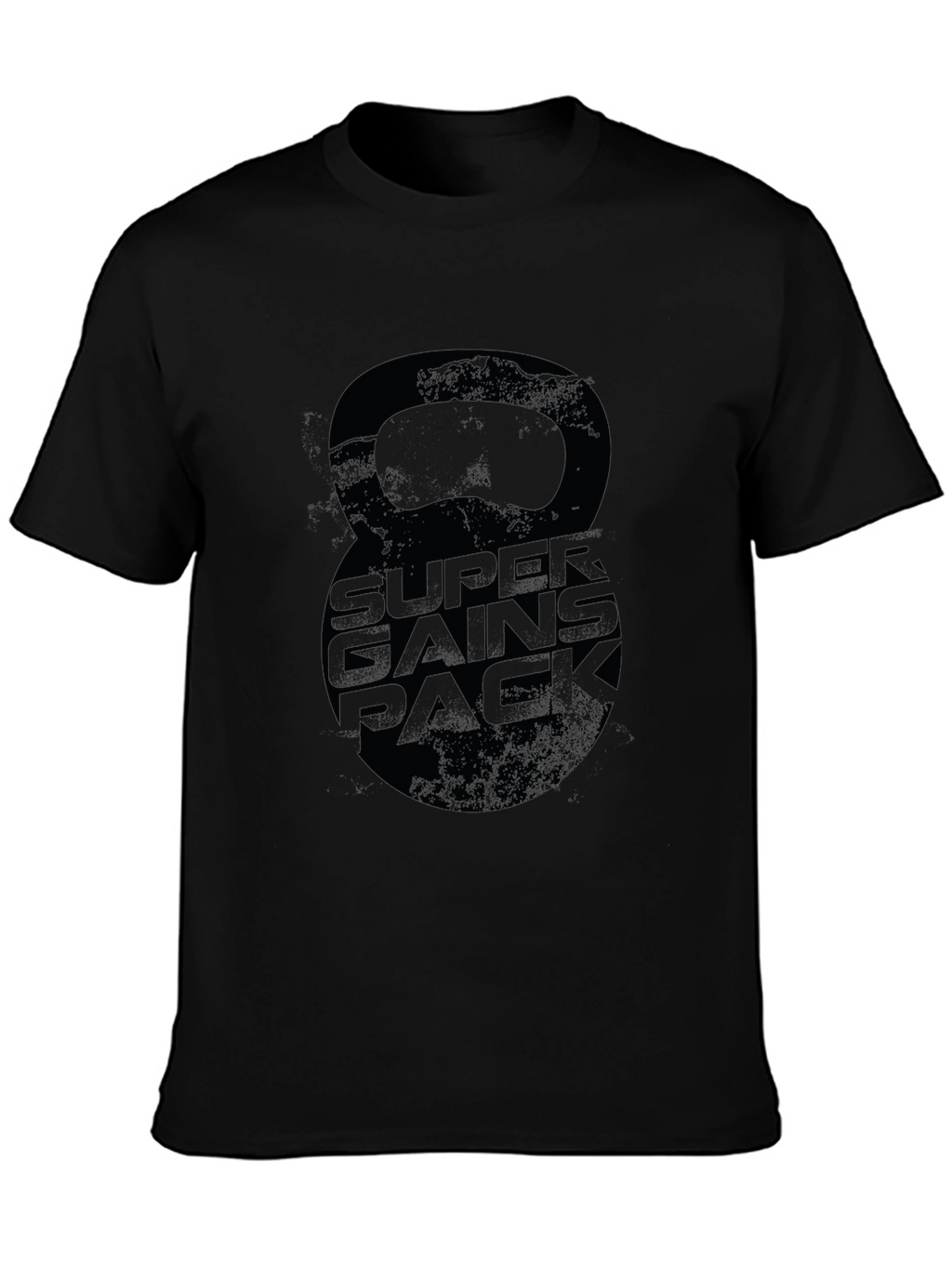Super Gains Pack Black T-Shirt Kettlebell Design