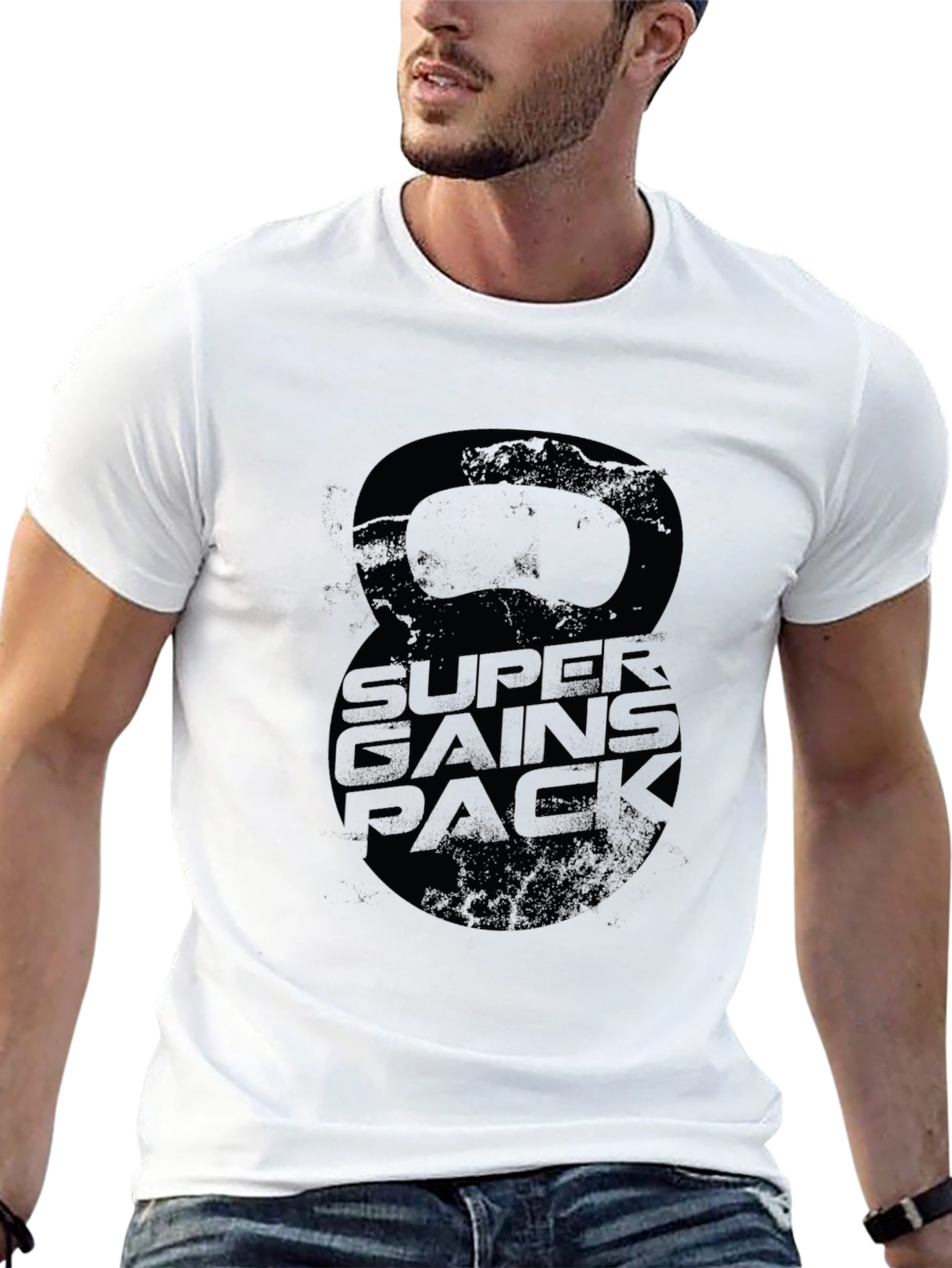 Super Gains Pack Black T-Shirt Kettlebell Design