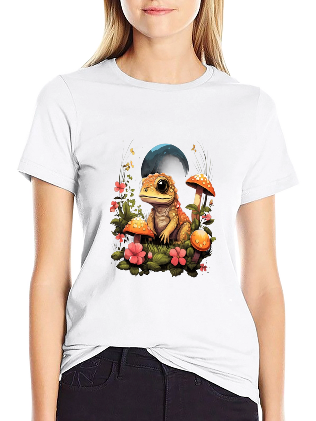 Cute Frog Mushroom Graphic Tee - Unisex Black T-Shirt