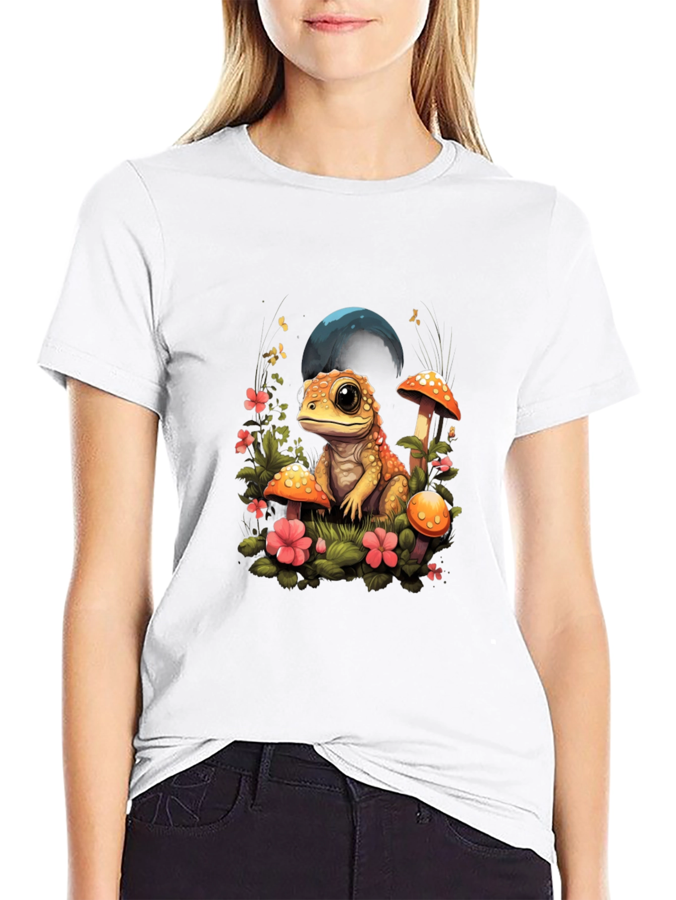 Cute Frog Mushroom Graphic Tee - Unisex Black T-Shirt