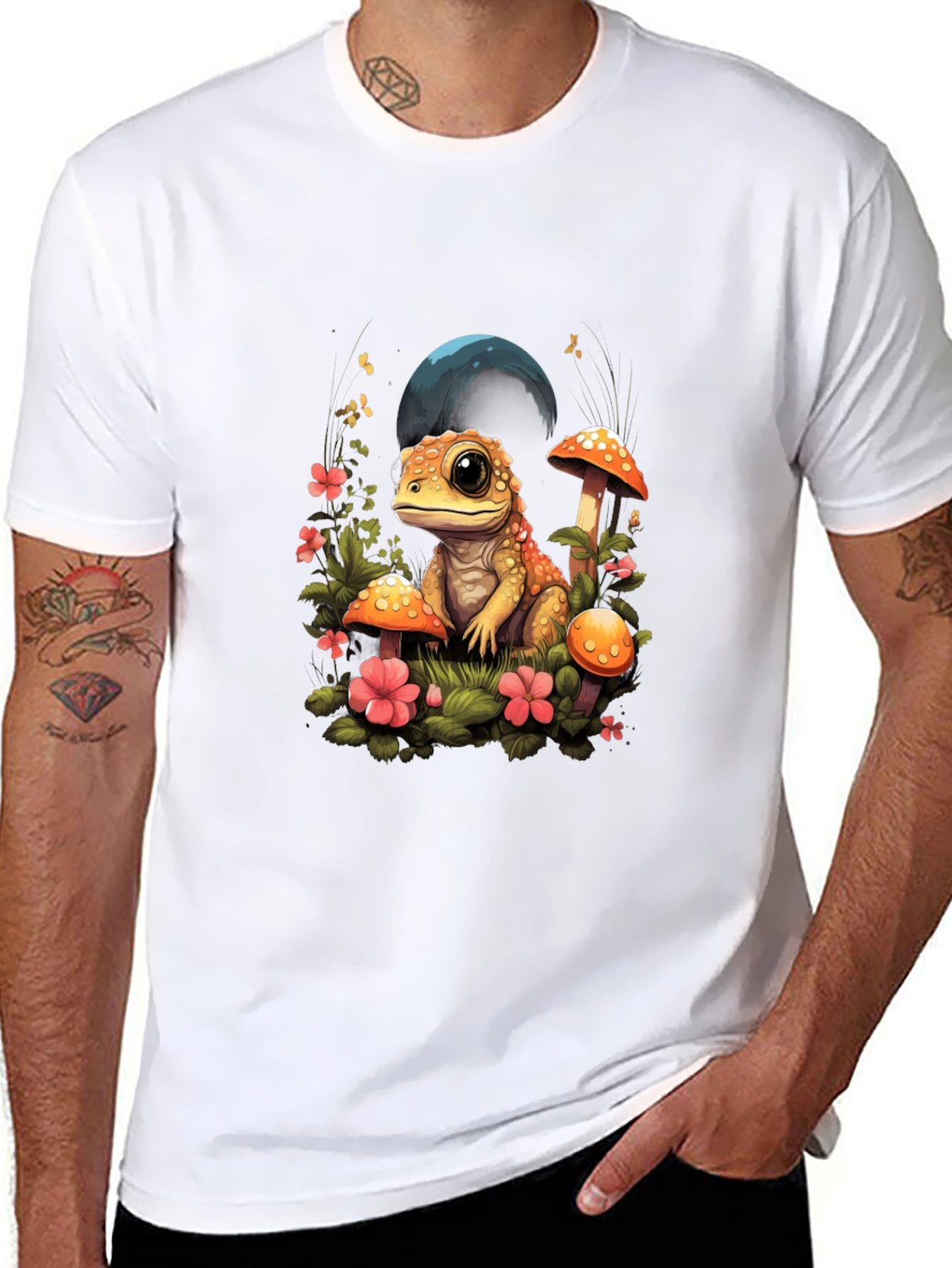 Cute Frog Mushroom Graphic Tee - Unisex Black T-Shirt