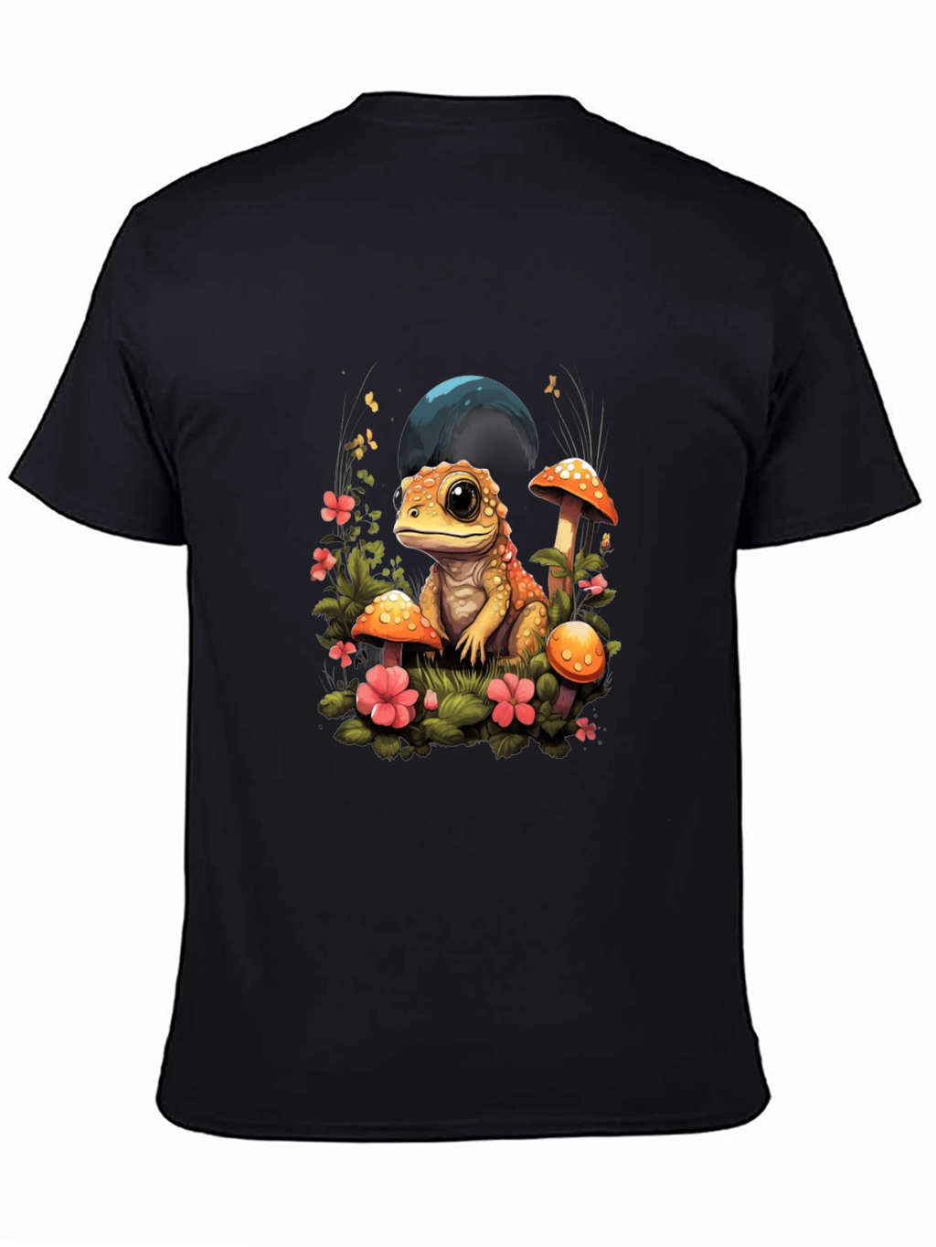 Cute Frog Mushroom Graphic Tee - Unisex Black T-Shirt