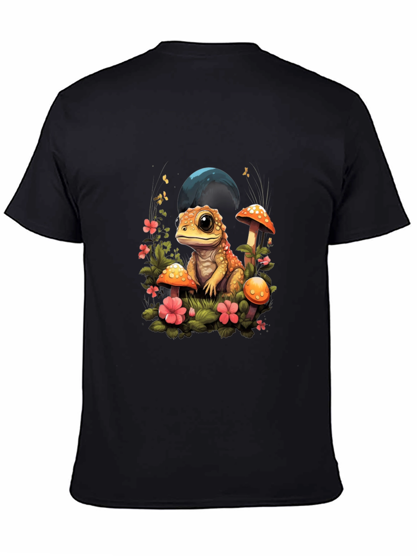 Cute Frog Mushroom Graphic Tee - Unisex Black T-Shirt