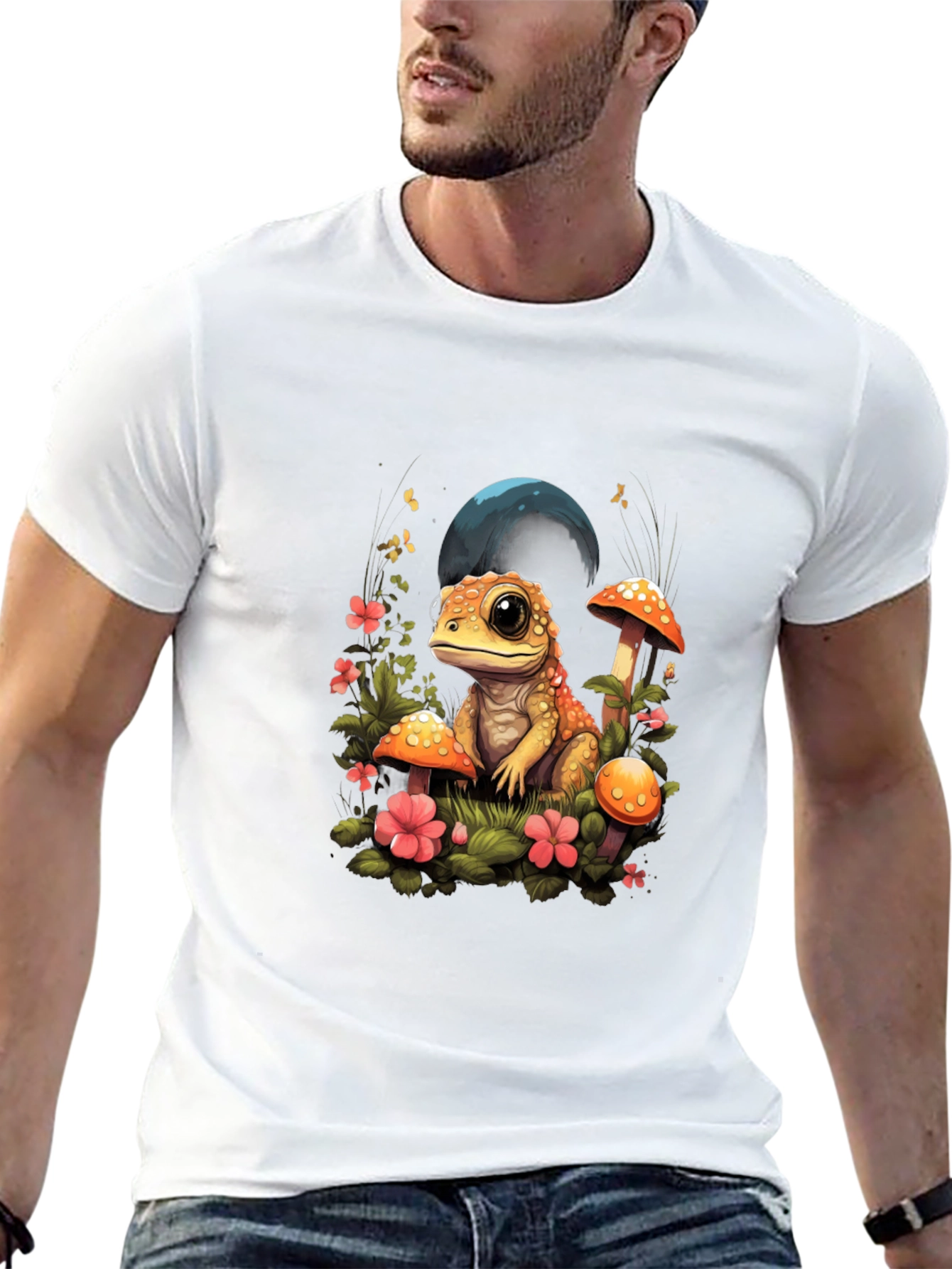 Cute Frog Mushroom Graphic Tee - Unisex Black T-Shirt