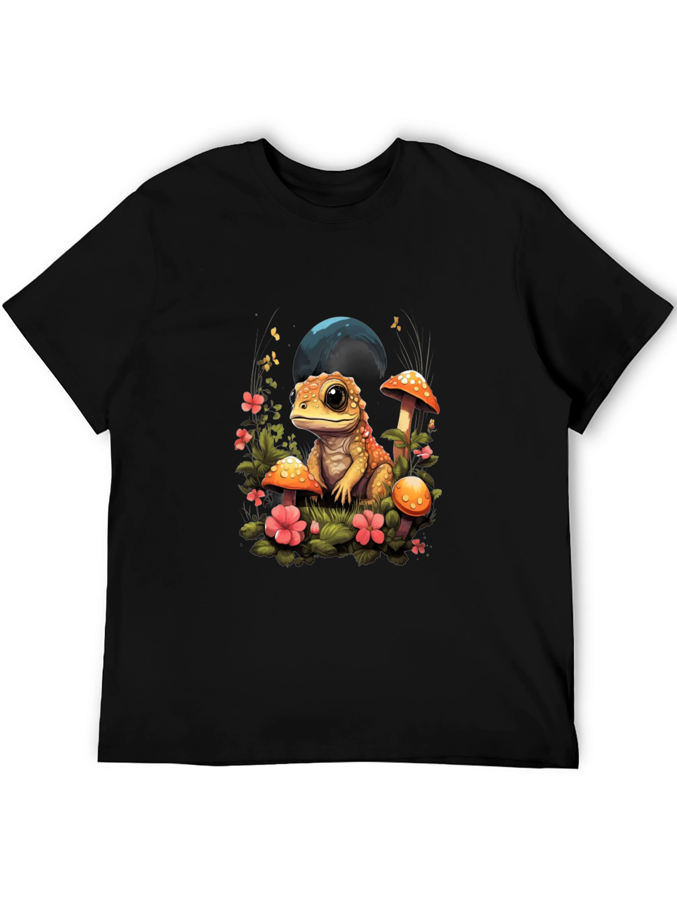 Cute Frog Mushroom Graphic Tee - Unisex Black T-Shirt