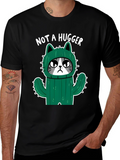 Not A Hugger Cat Cactus Graphic T-Shirt
