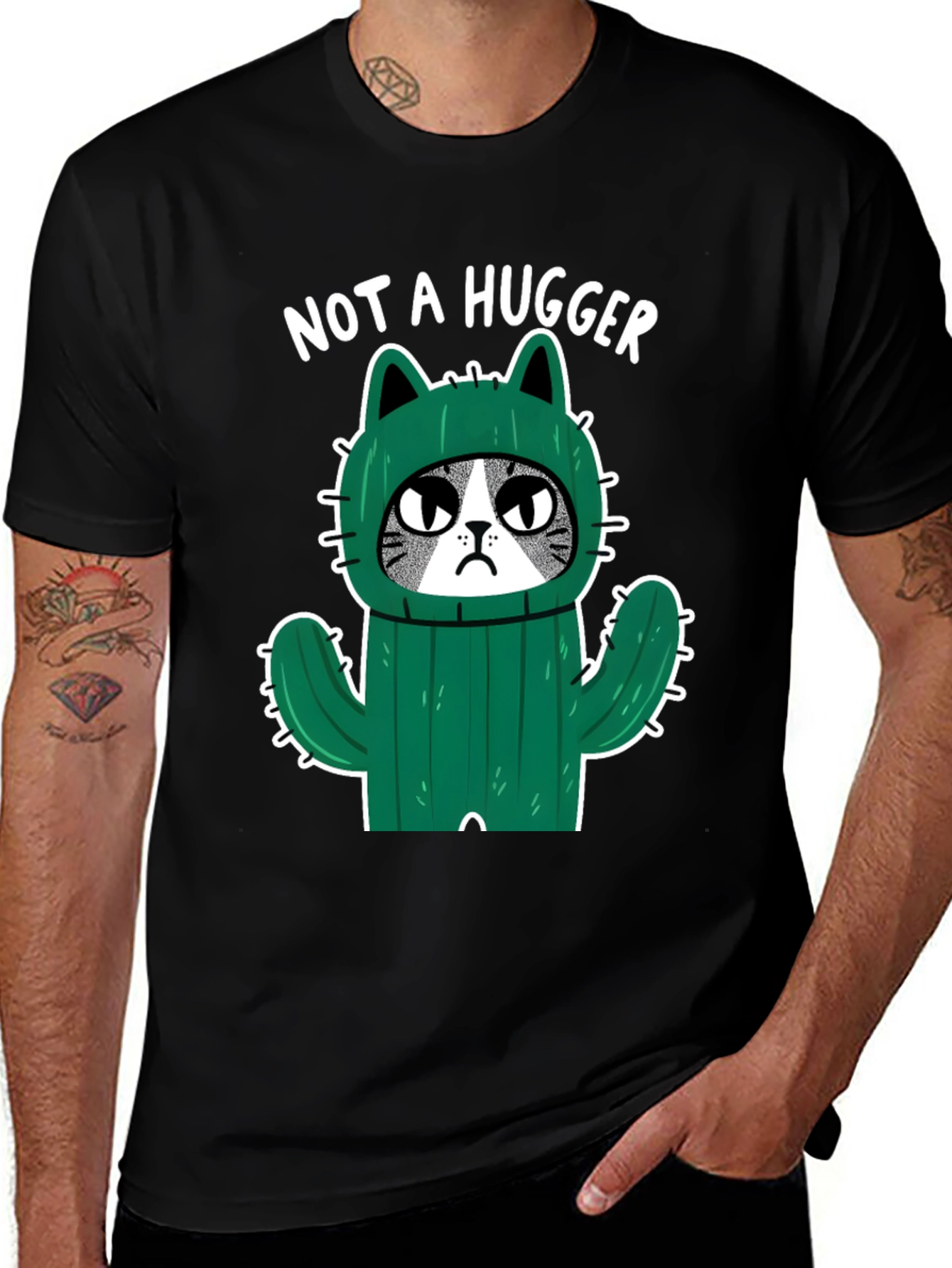 Not A Hugger Cat Cactus Graphic T-Shirt