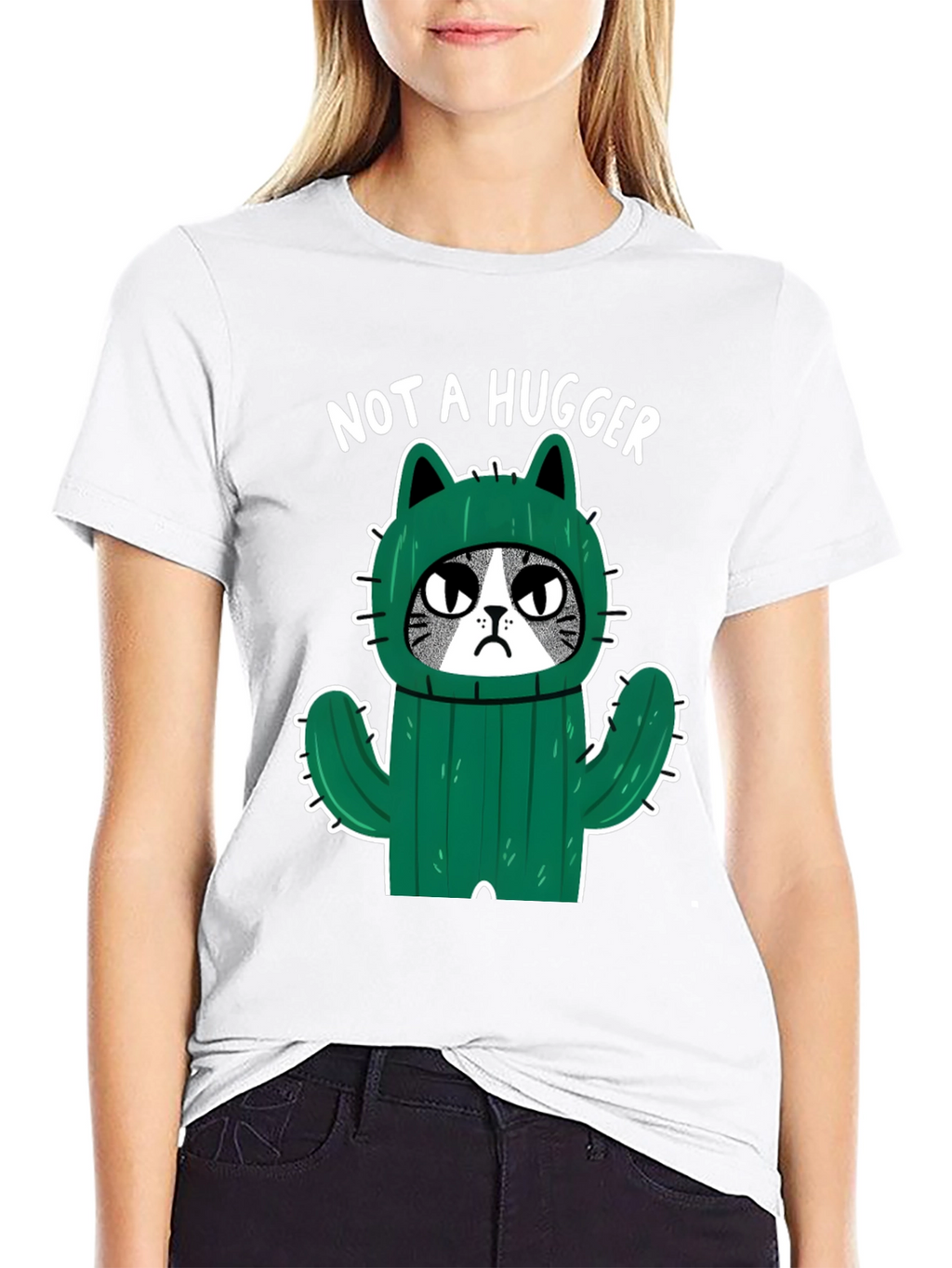 Not A Hugger Cat Cactus Graphic T-Shirt