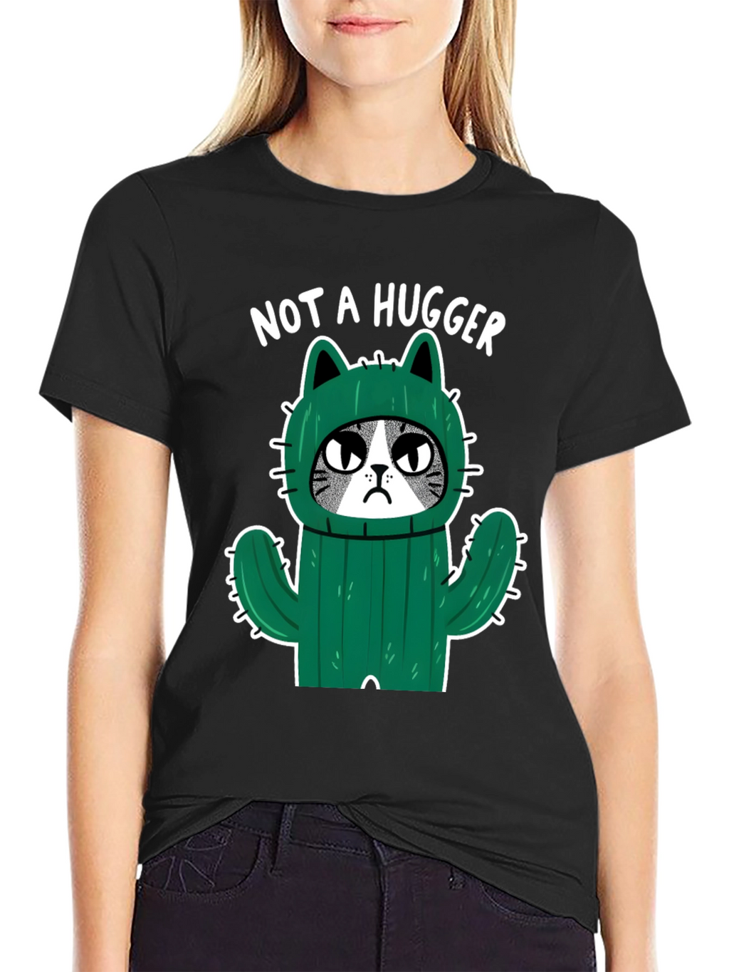 Not A Hugger Cat Cactus Graphic T-Shirt