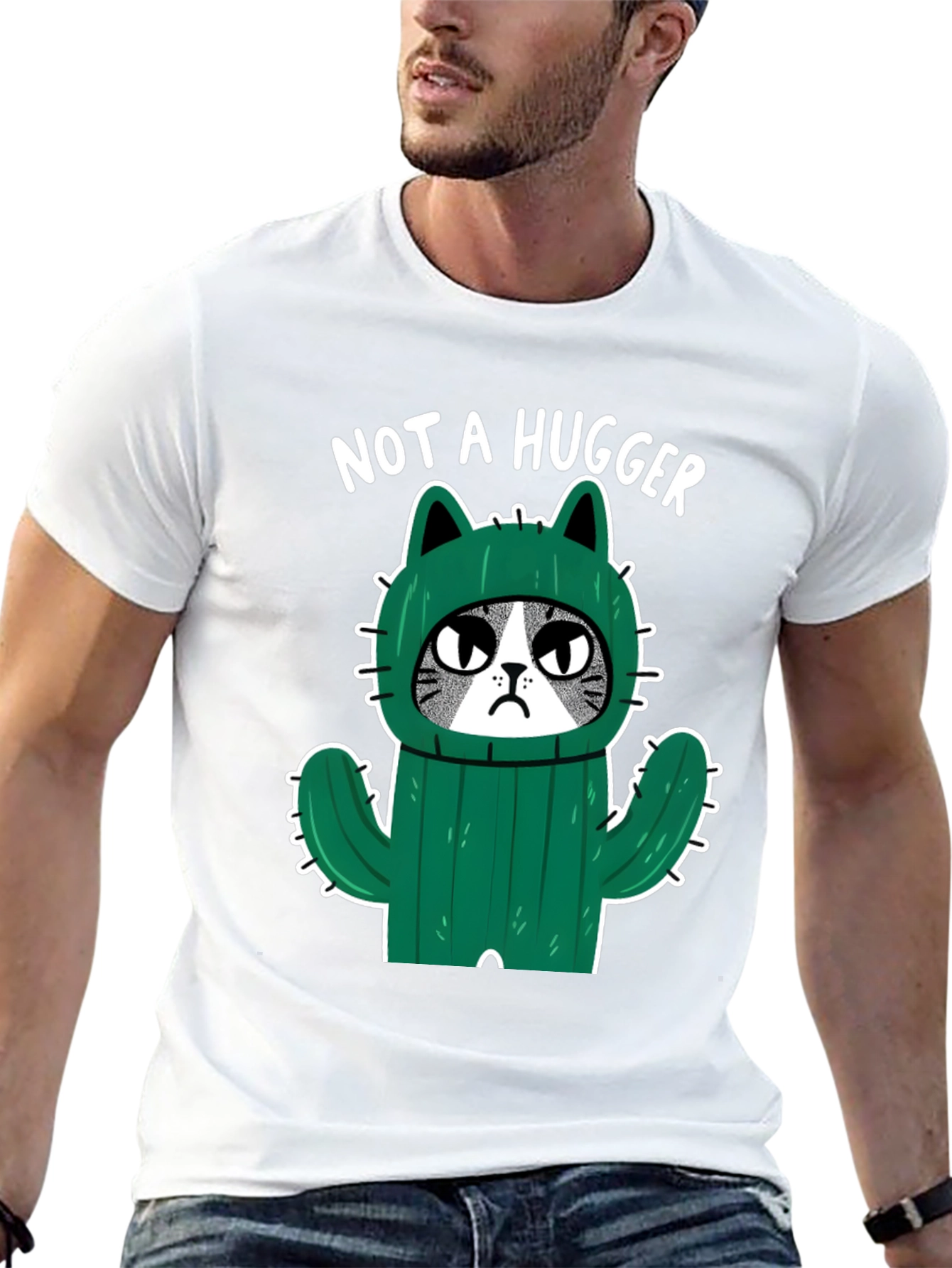 Not A Hugger Cat Cactus Graphic T-Shirt