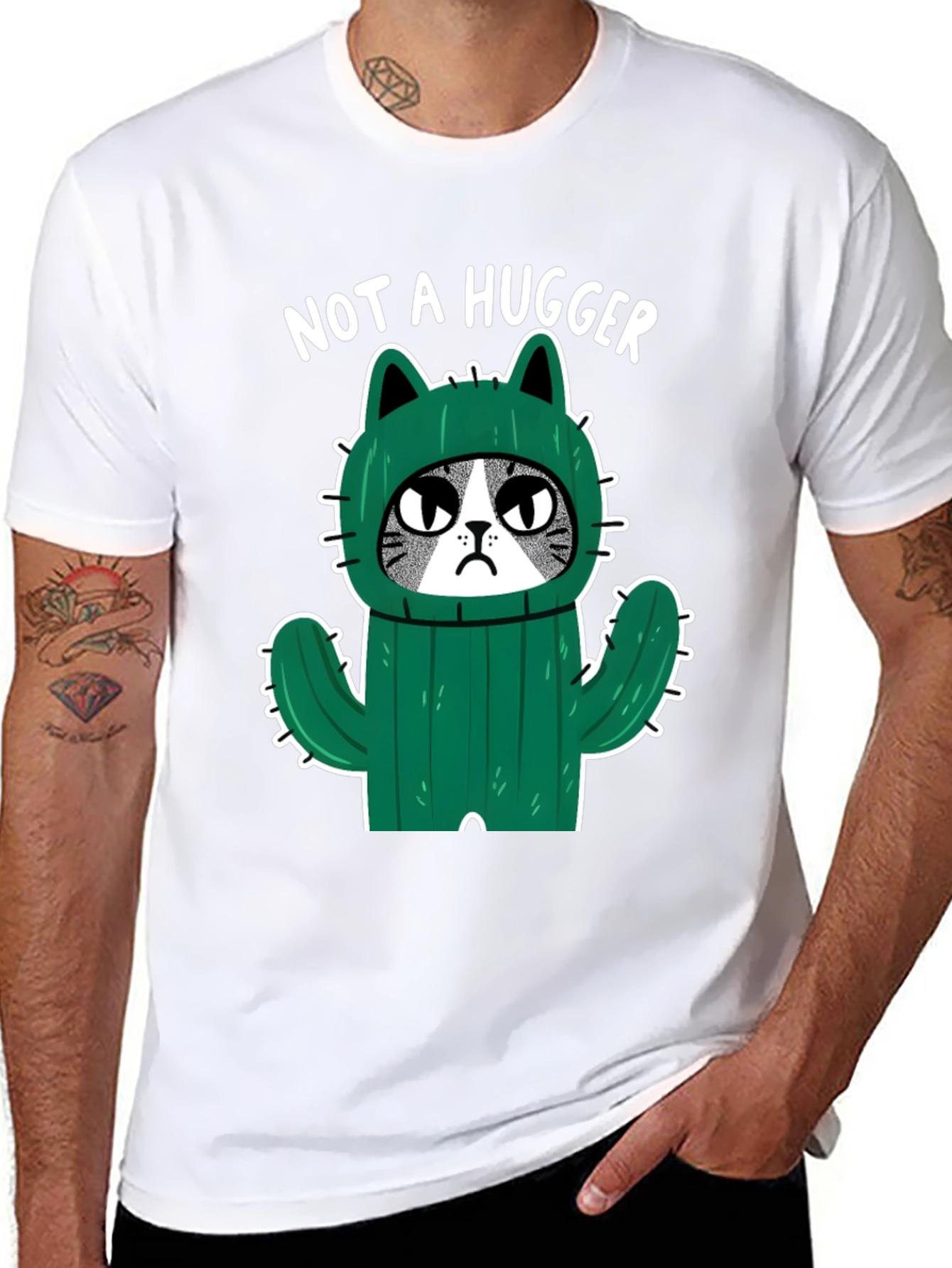 Not A Hugger Cat Cactus Graphic T-Shirt
