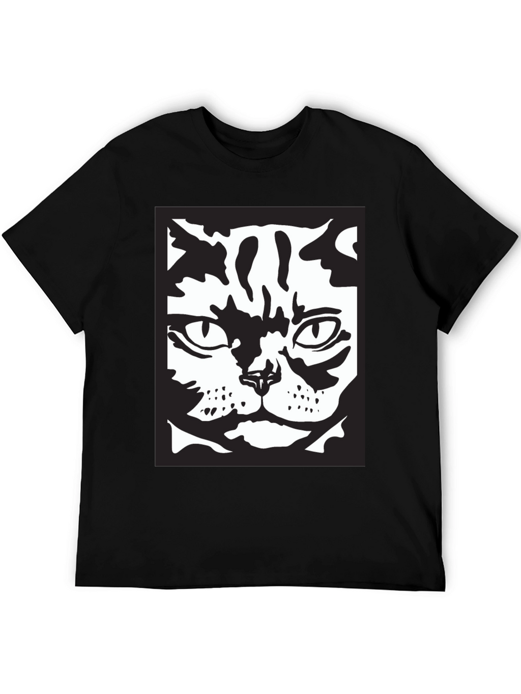 Cool Cat Face Graphic Black T-Shirt