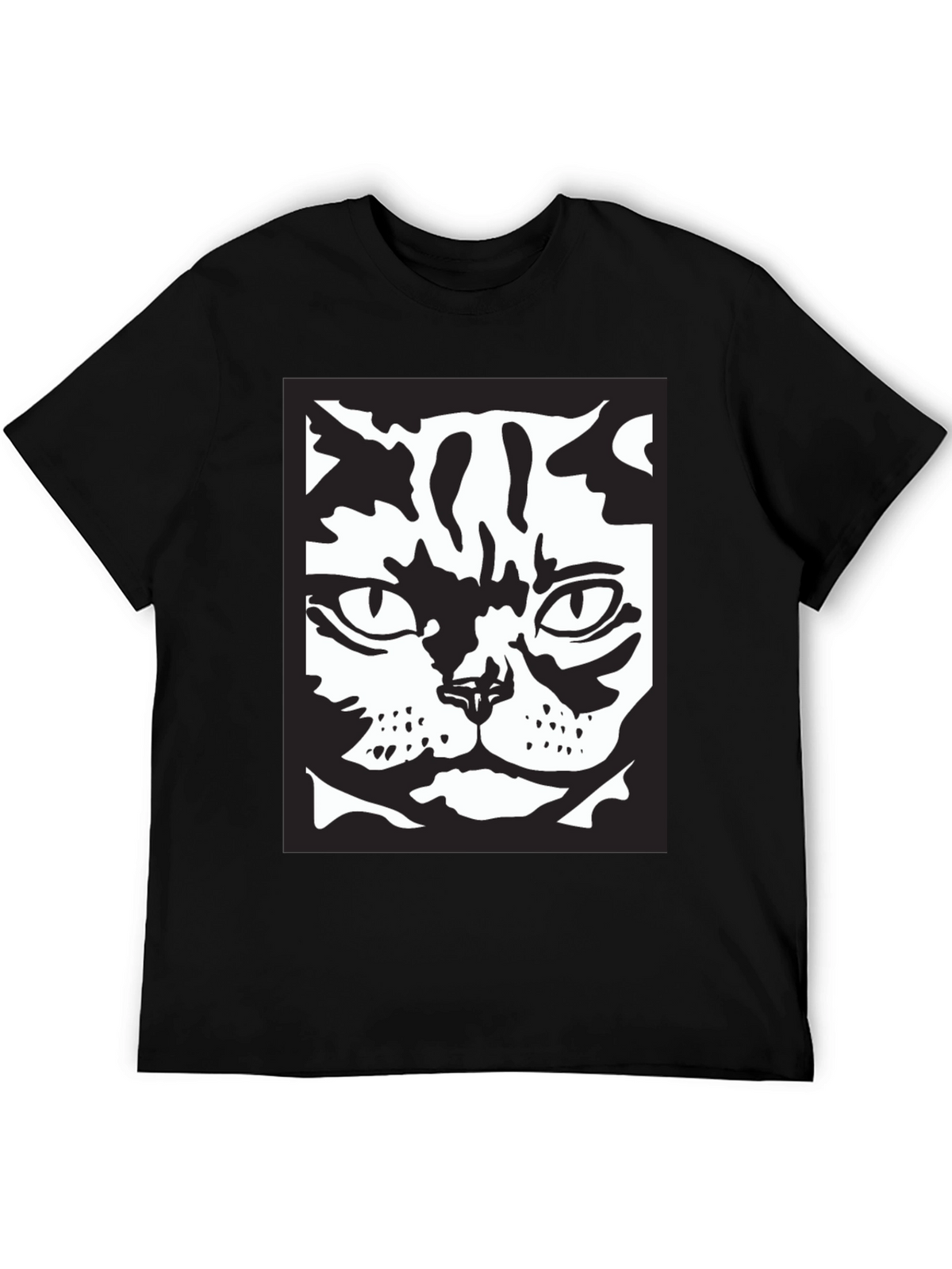 Cool Cat Face Graphic Black T-Shirt