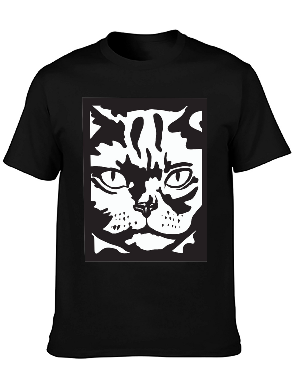 Cool Cat Face Graphic Black T-Shirt
