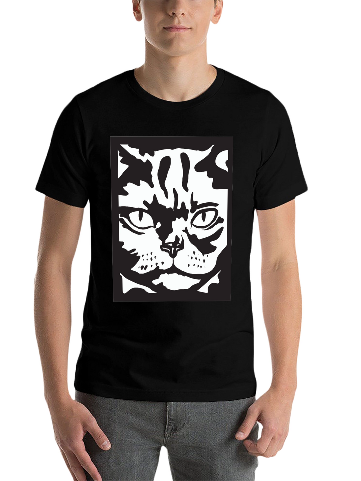Cool Cat Face Graphic Black T-Shirt