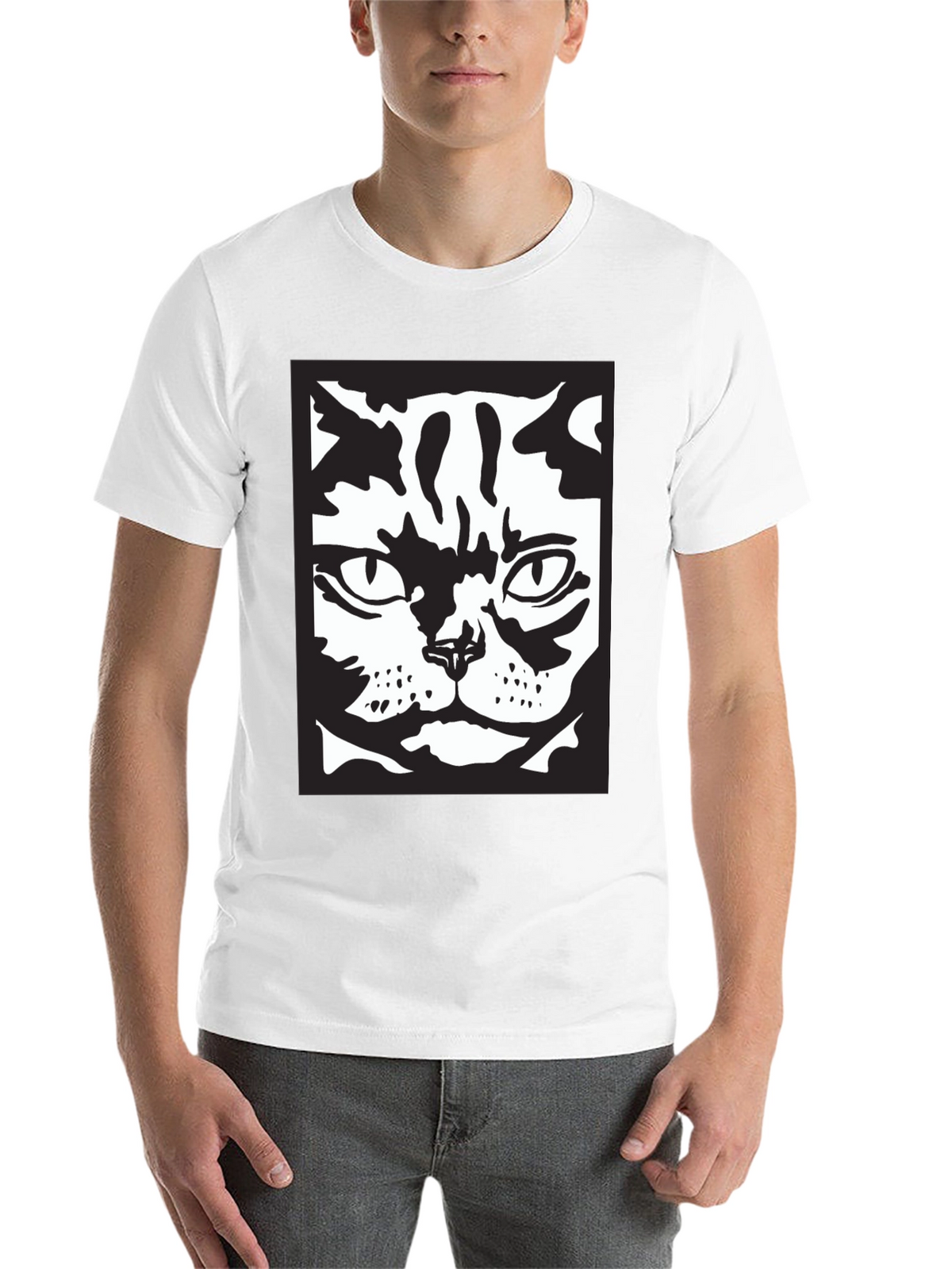 Cool Cat Face Graphic Black T-Shirt