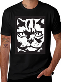 Cool Cat Face Graphic Black T-Shirt