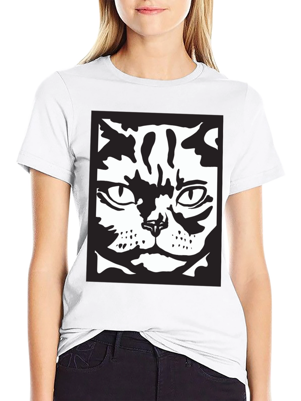 Cool Cat Face Graphic Black T-Shirt