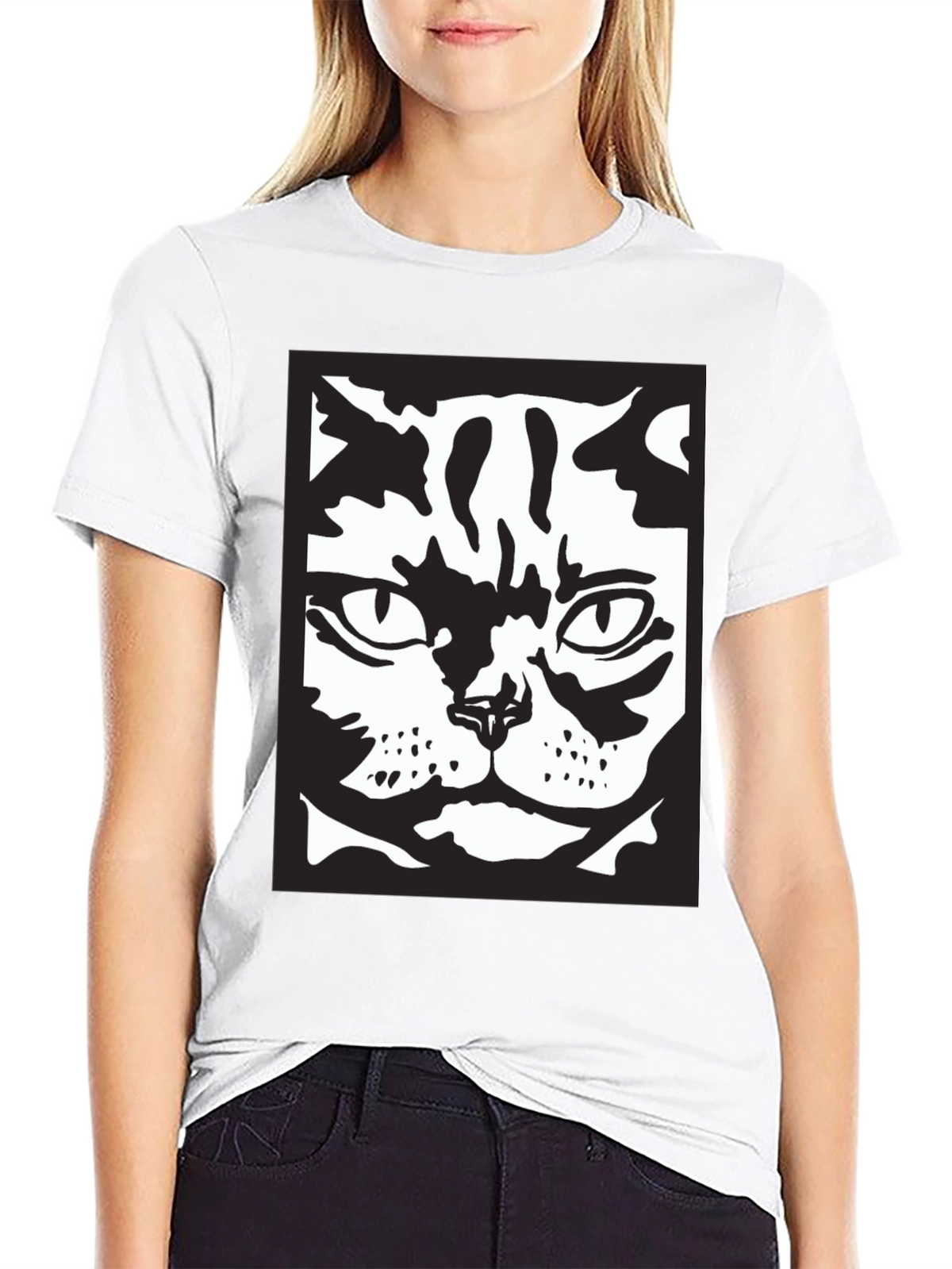 Cool Cat Face Graphic Black T-Shirt