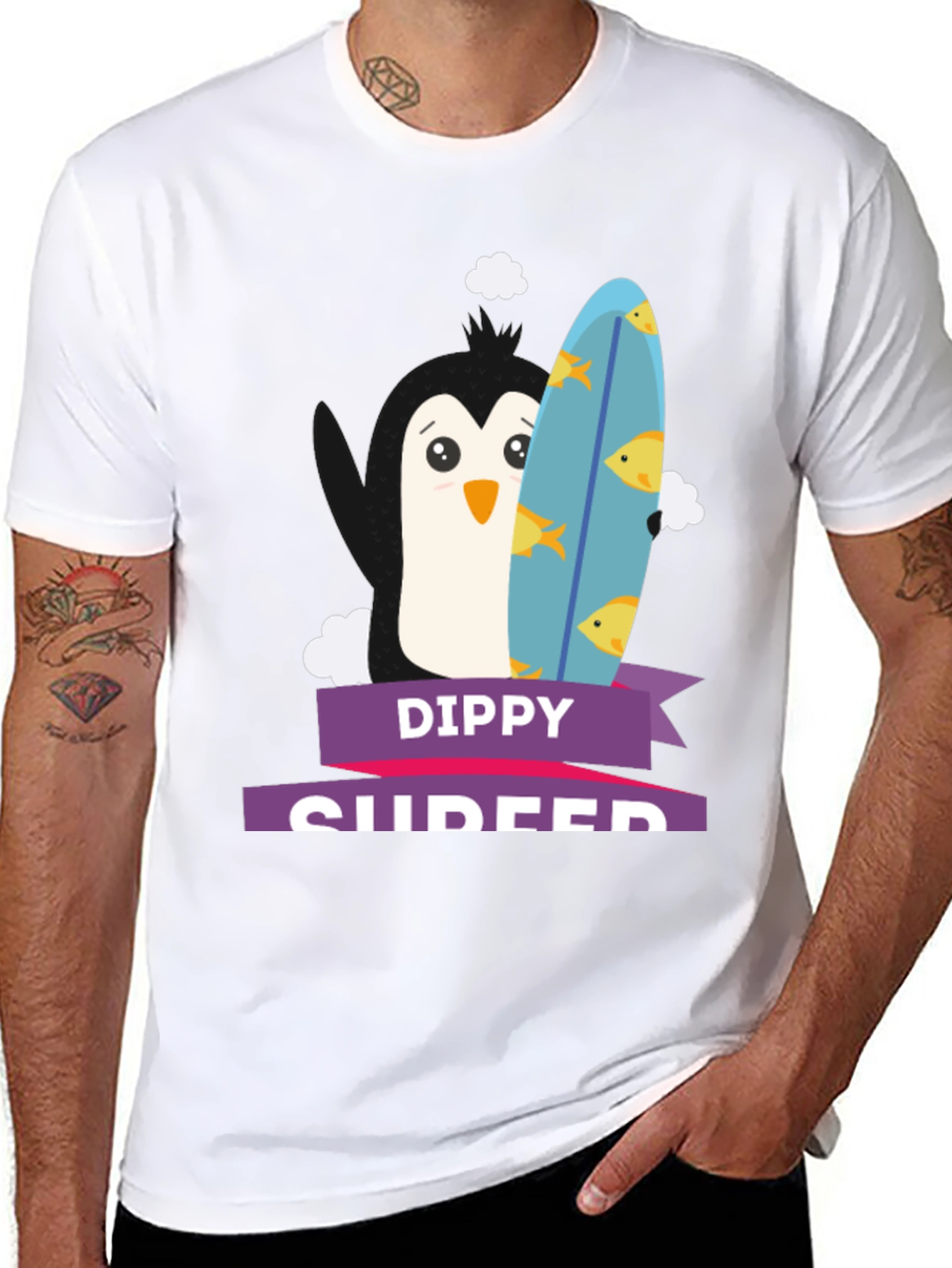 Dippy Surfer Tee - Penguin with Surfboard