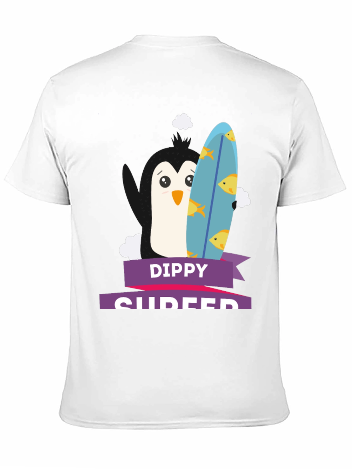 Dippy Surfer Tee - Penguin with Surfboard