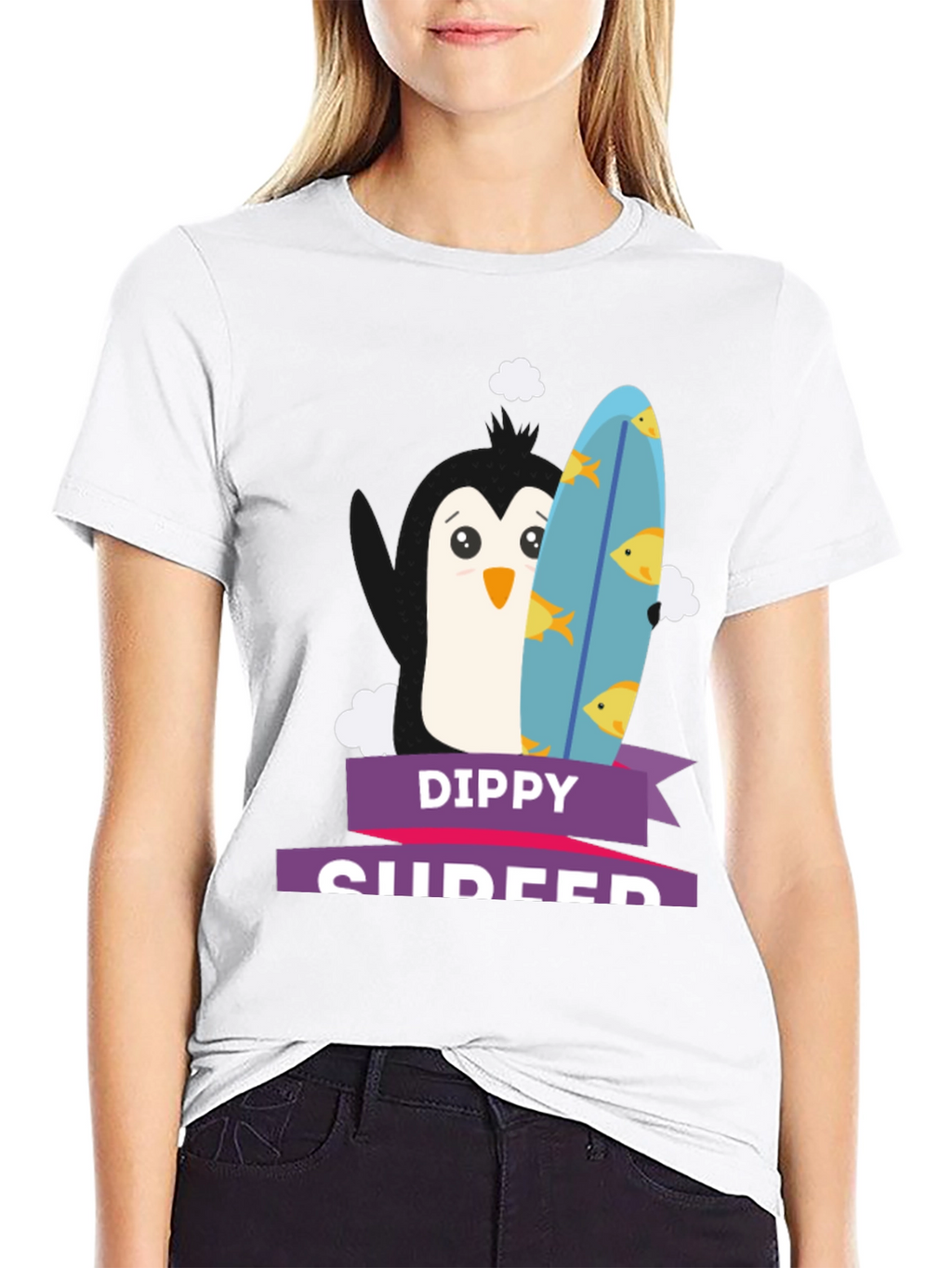 Dippy Surfer Tee - Penguin with Surfboard
