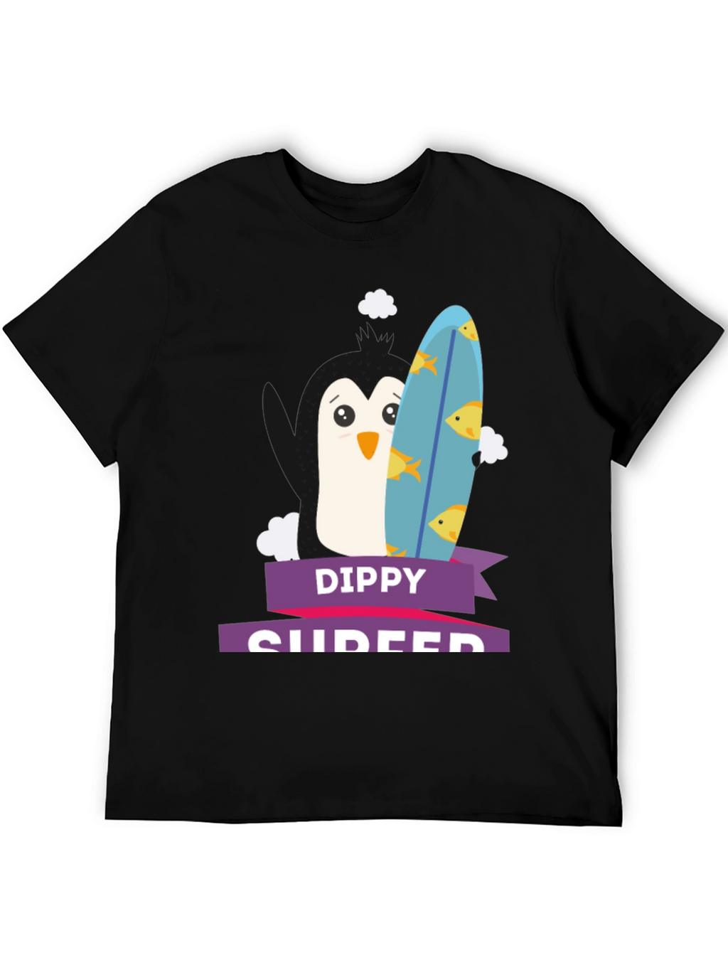 Dippy Surfer Tee - Penguin with Surfboard