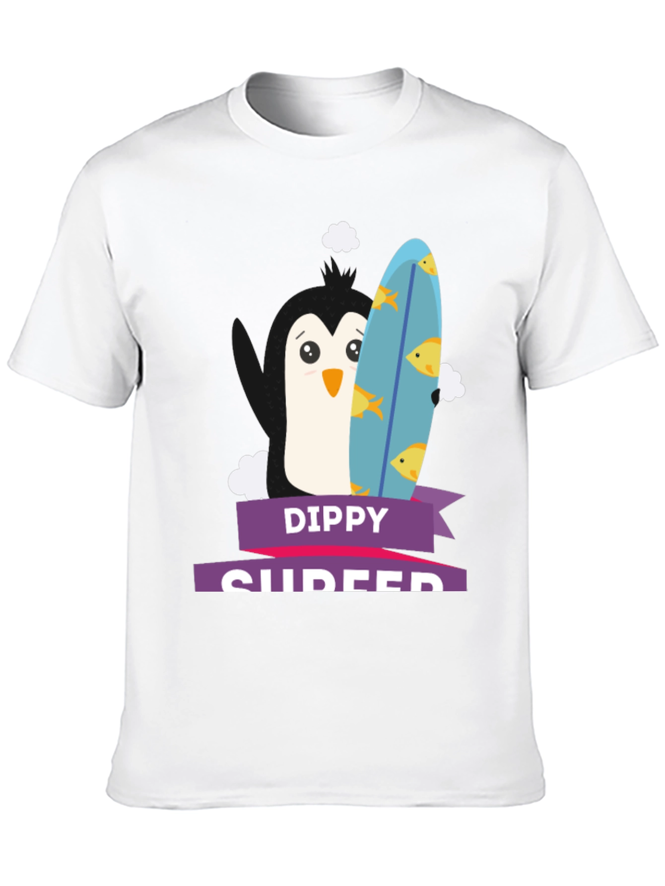Dippy Surfer Tee - Penguin with Surfboard