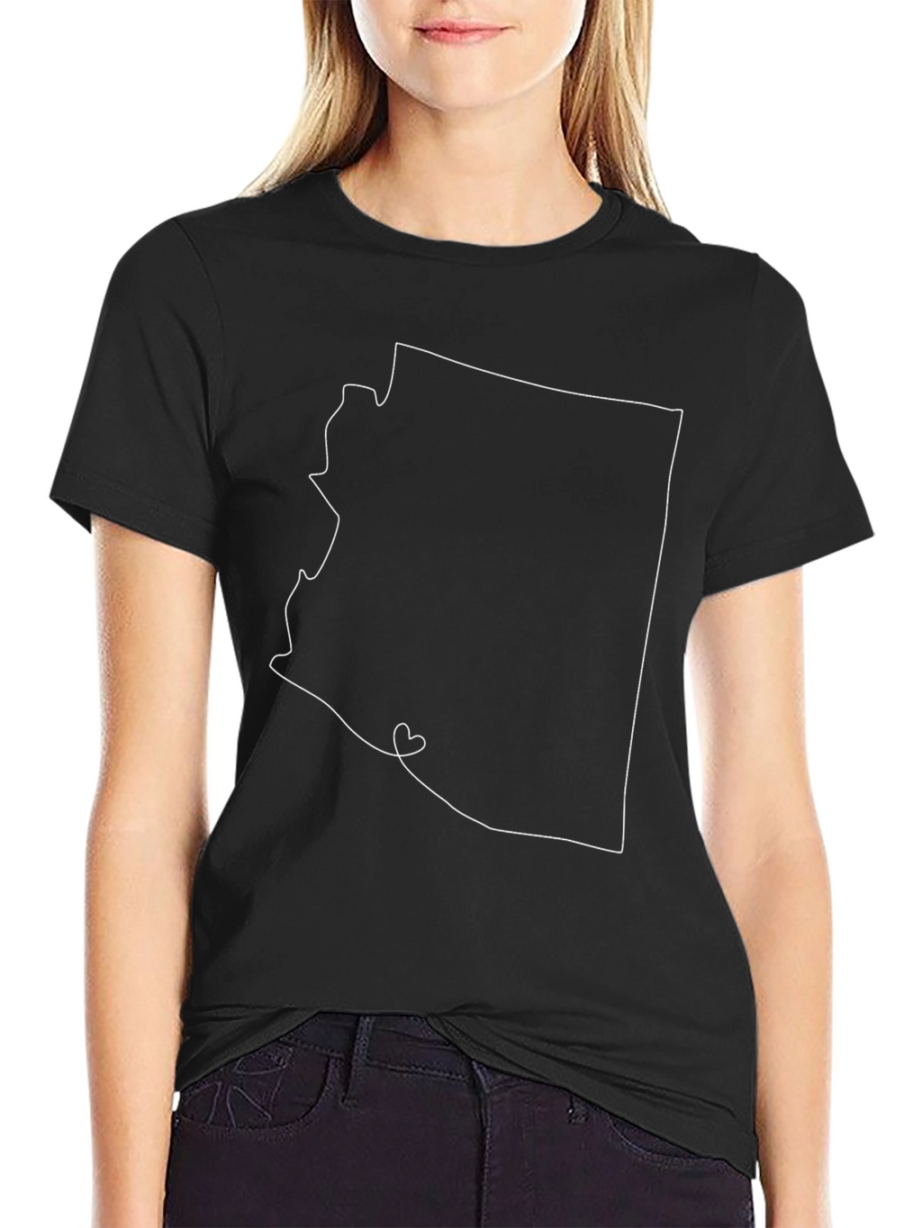 Arizona State Outline Heart T-Shirt - Black