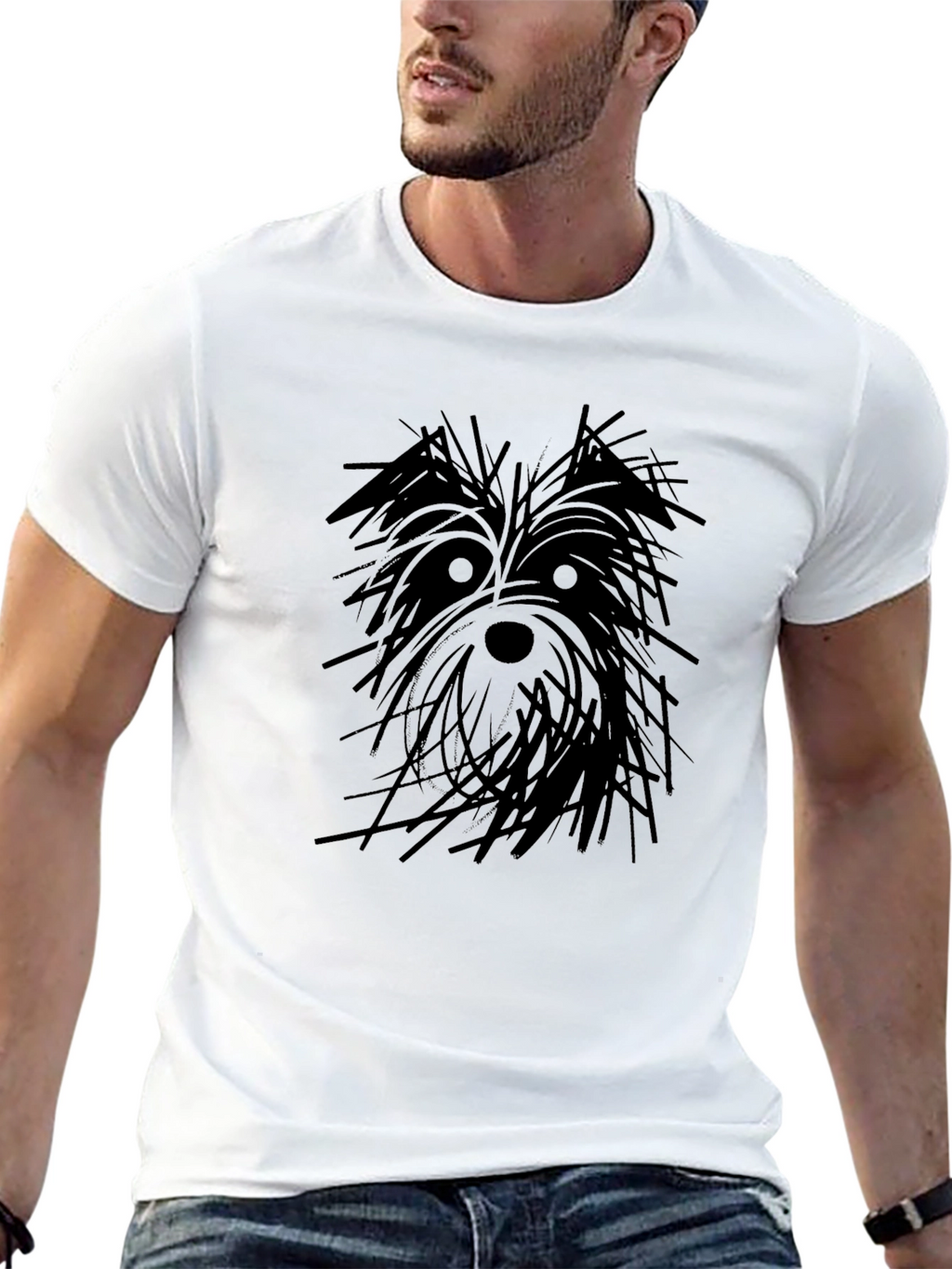Dog Sketch Graphic Black T-Shirt