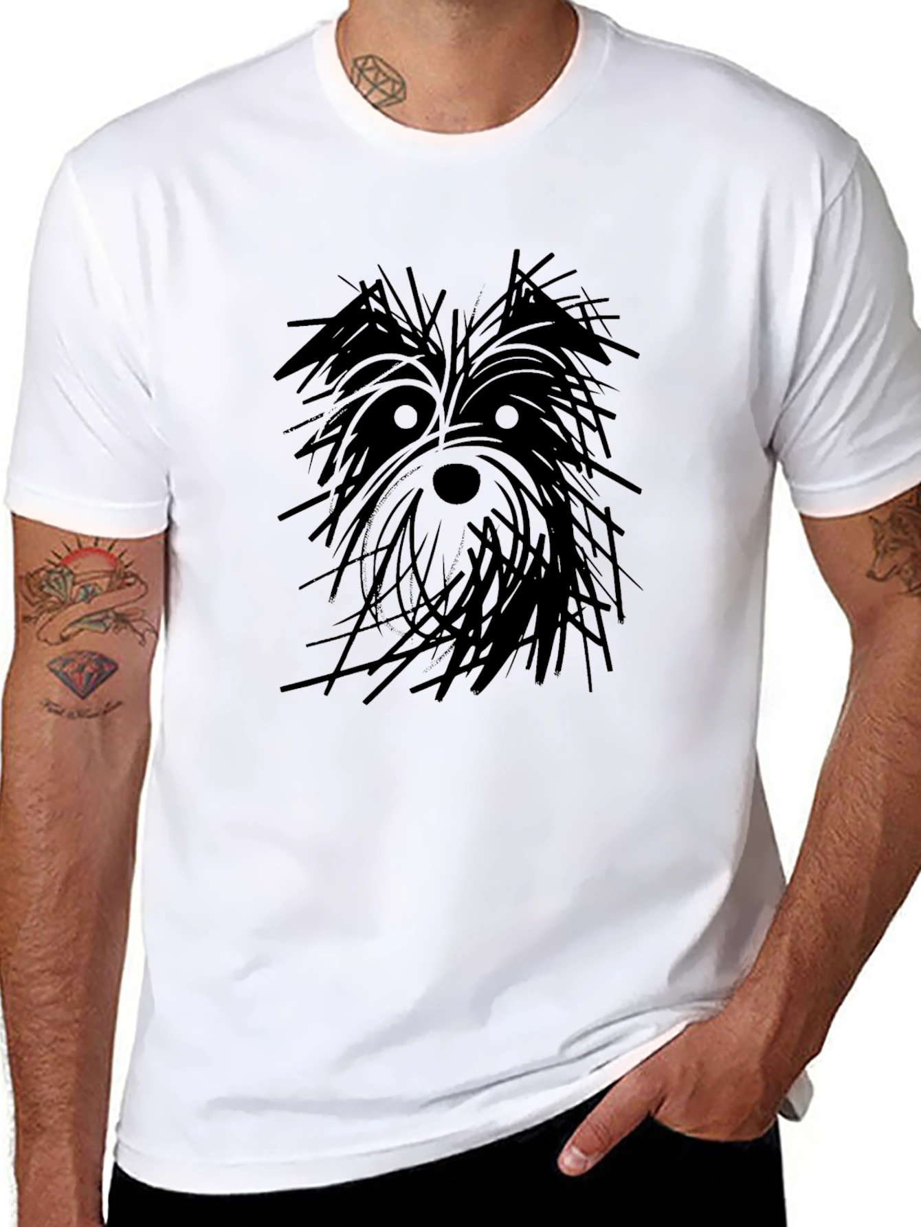 Dog Sketch Graphic Black T-Shirt