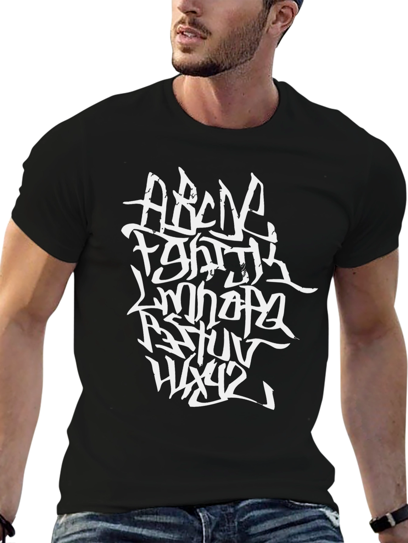 Abstract Alphabet Graphic Tee - Black