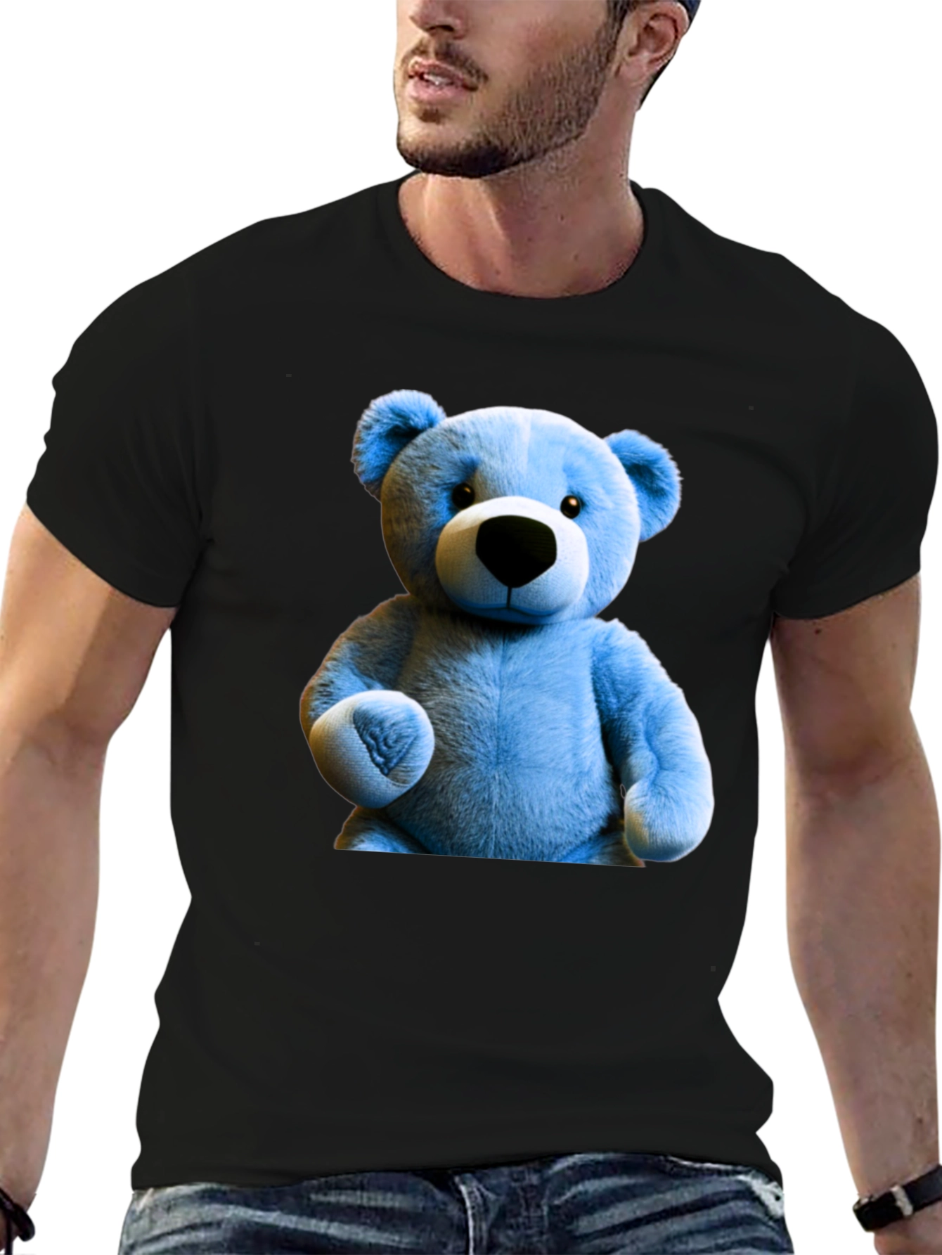 Blue Teddy Bear Graphic Tee - Mens Black T-Shirt