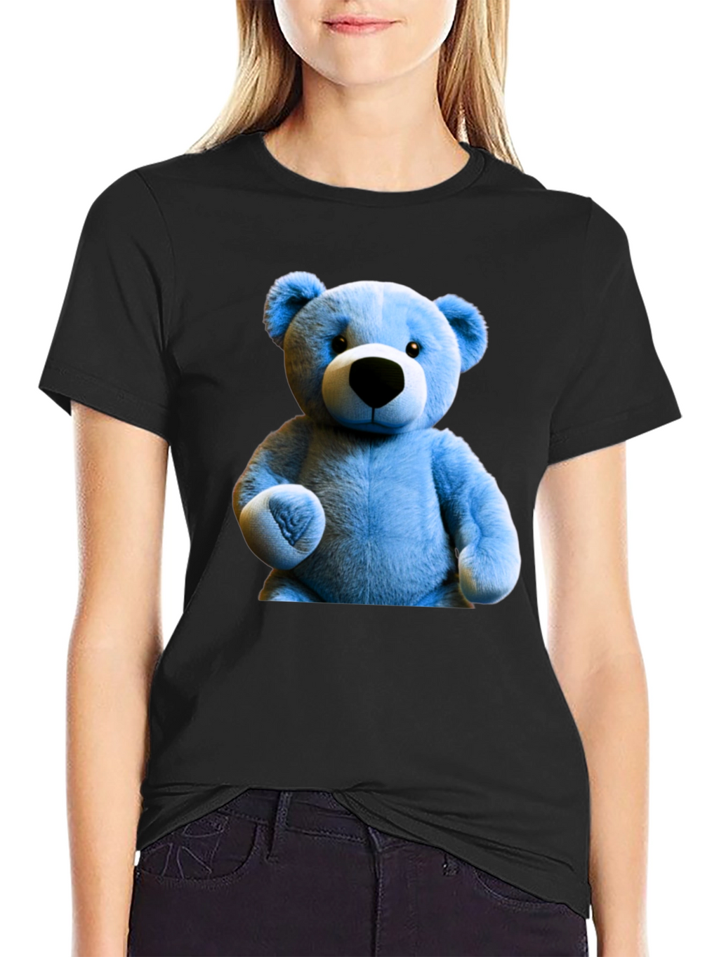 Blue Teddy Bear Graphic Tee - Mens Black T-Shirt