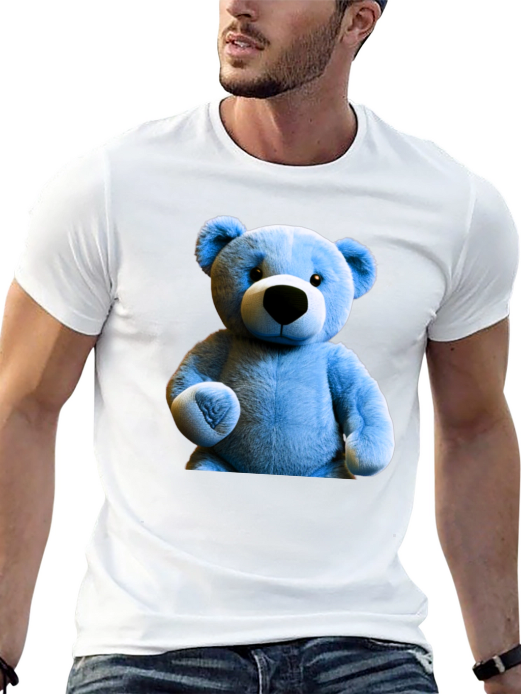 Blue Teddy Bear Graphic Tee - Mens Black T-Shirt