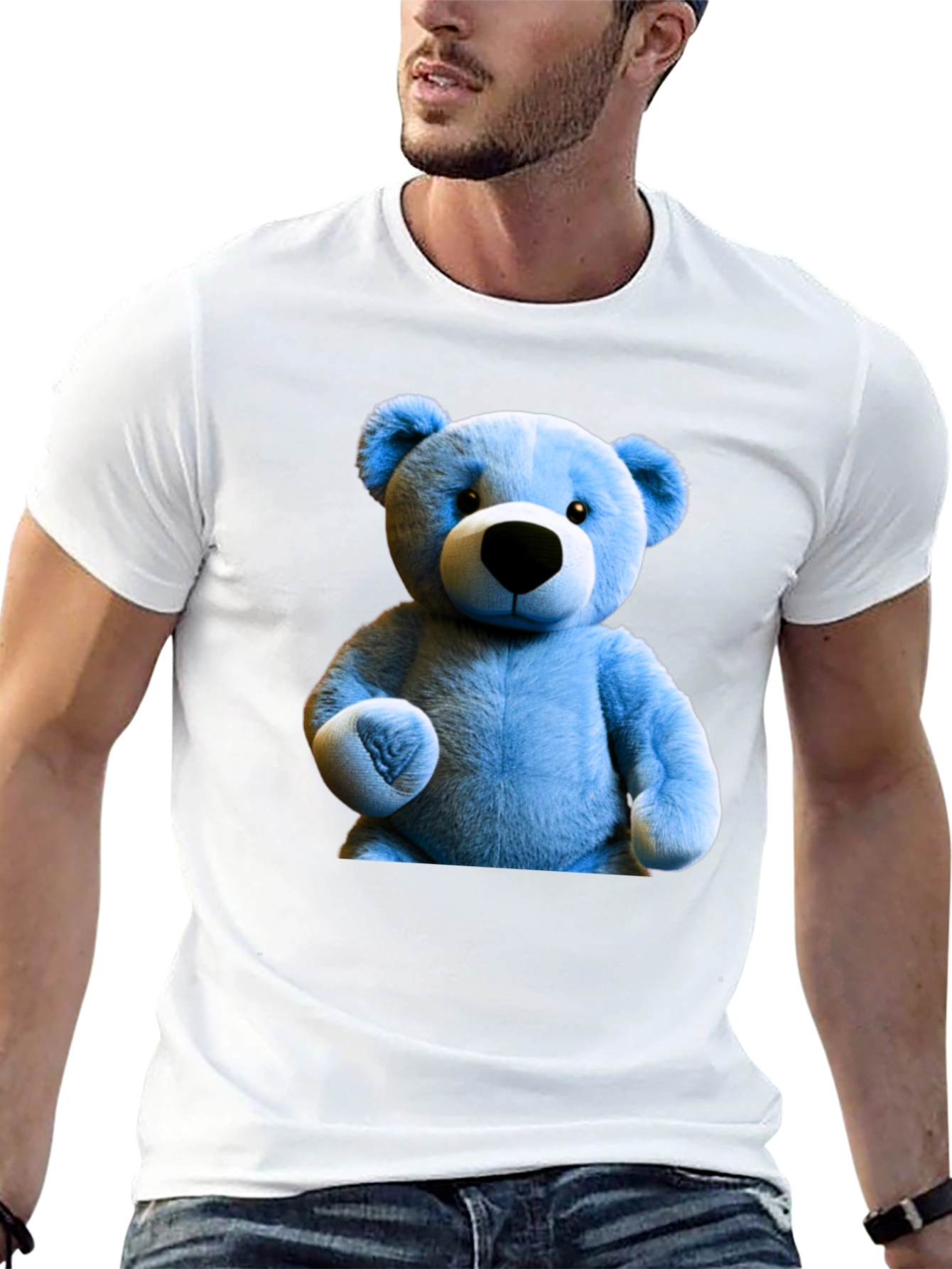 Blue Teddy Bear Graphic Tee - Mens Black T-Shirt