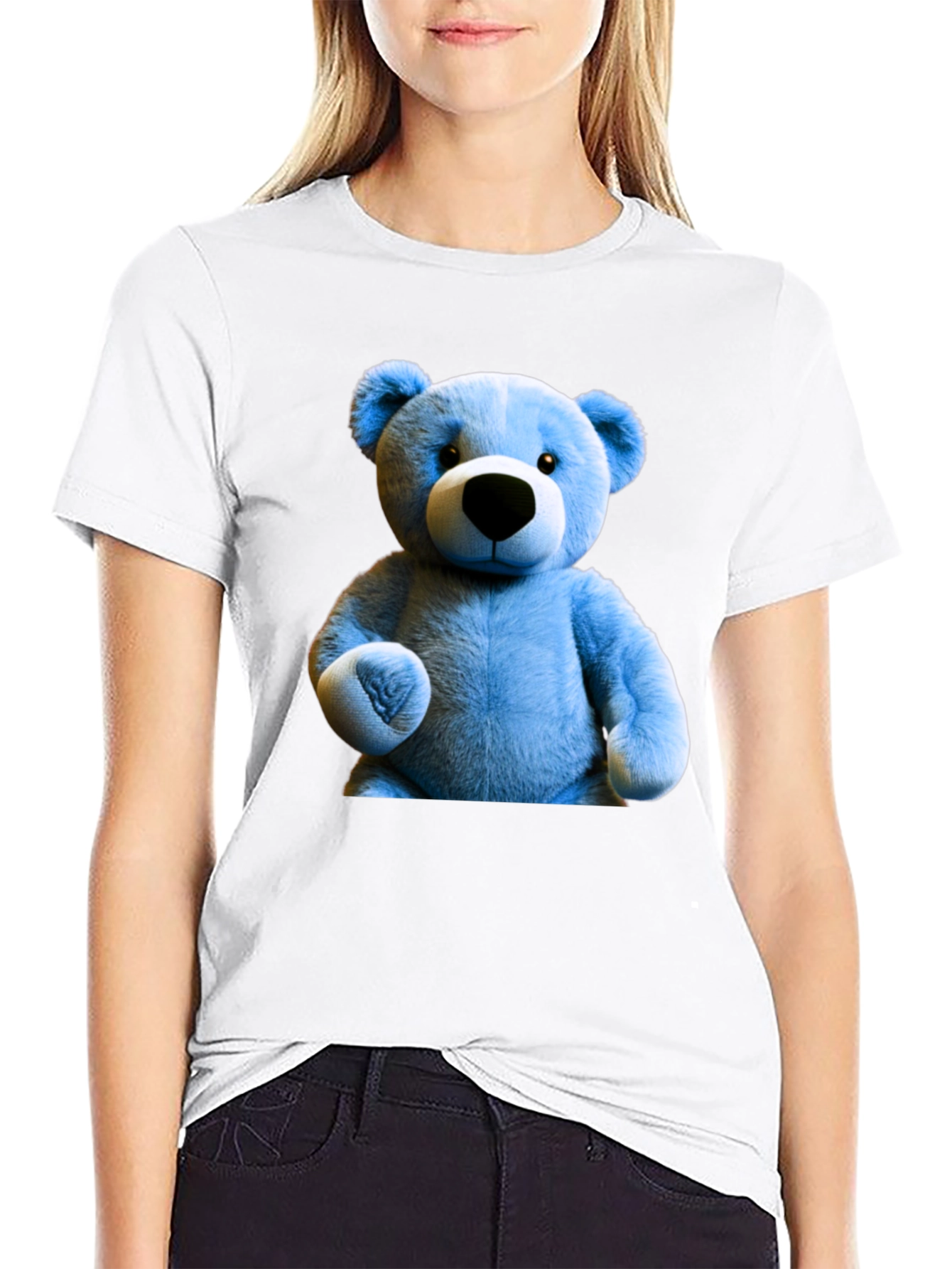 Blue Teddy Bear Graphic Tee - Mens Black T-Shirt