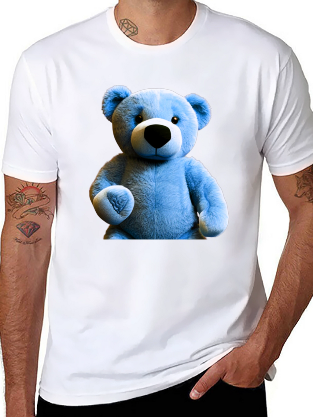 Blue Teddy Bear Graphic Tee - Mens Black T-Shirt