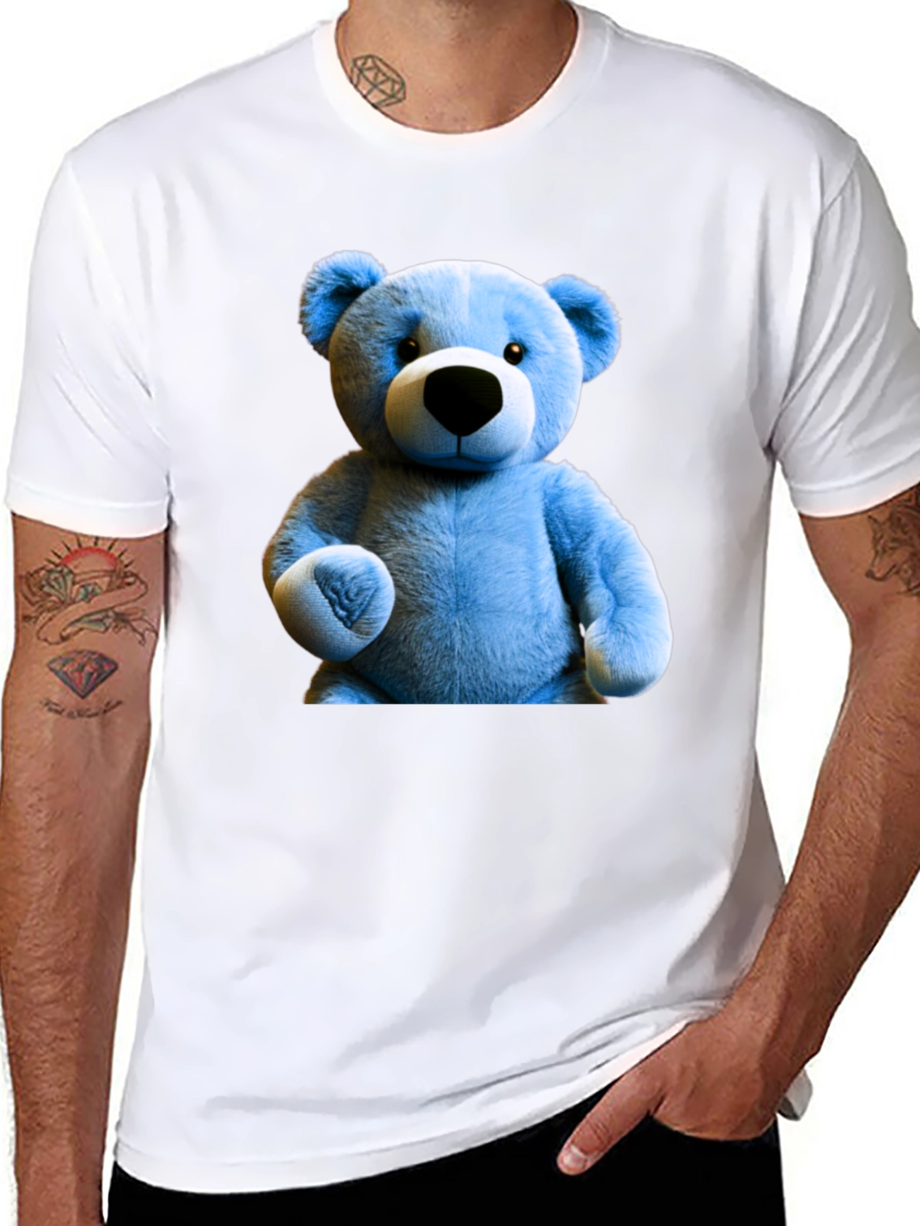 Blue Teddy Bear Graphic Tee - Mens Black T-Shirt