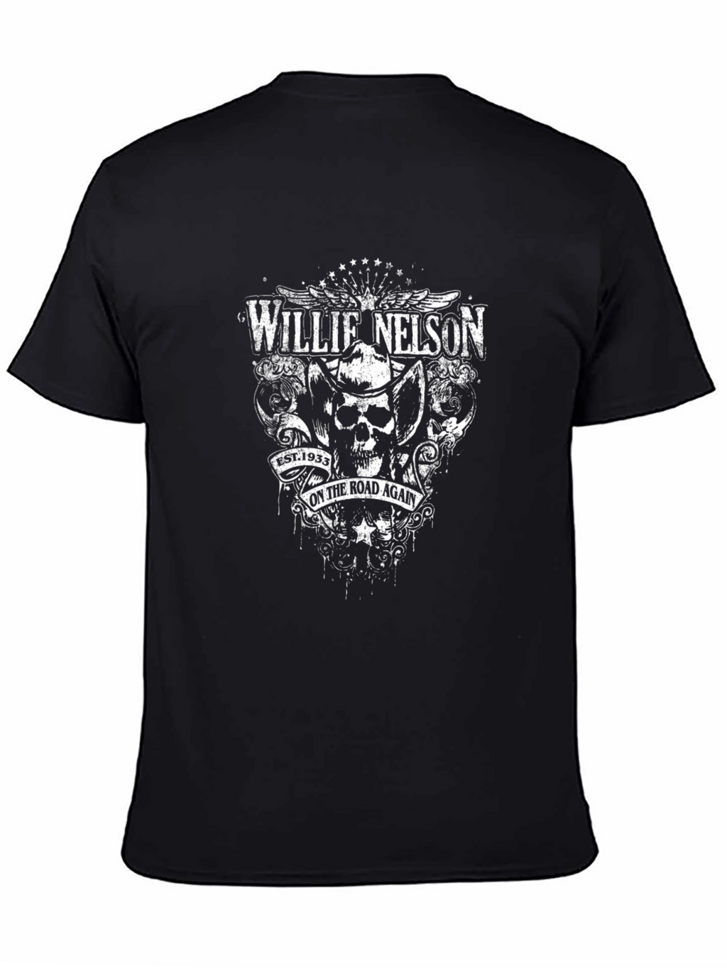 Willie Nelson On The Road Again Black T-Shirt
