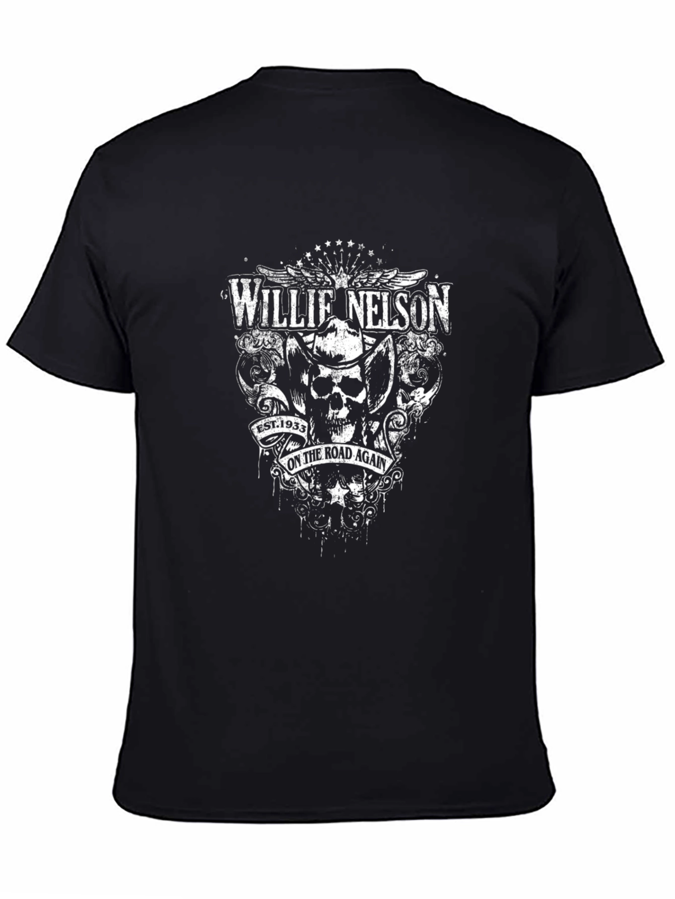 Willie Nelson On The Road Again Black T-Shirt
