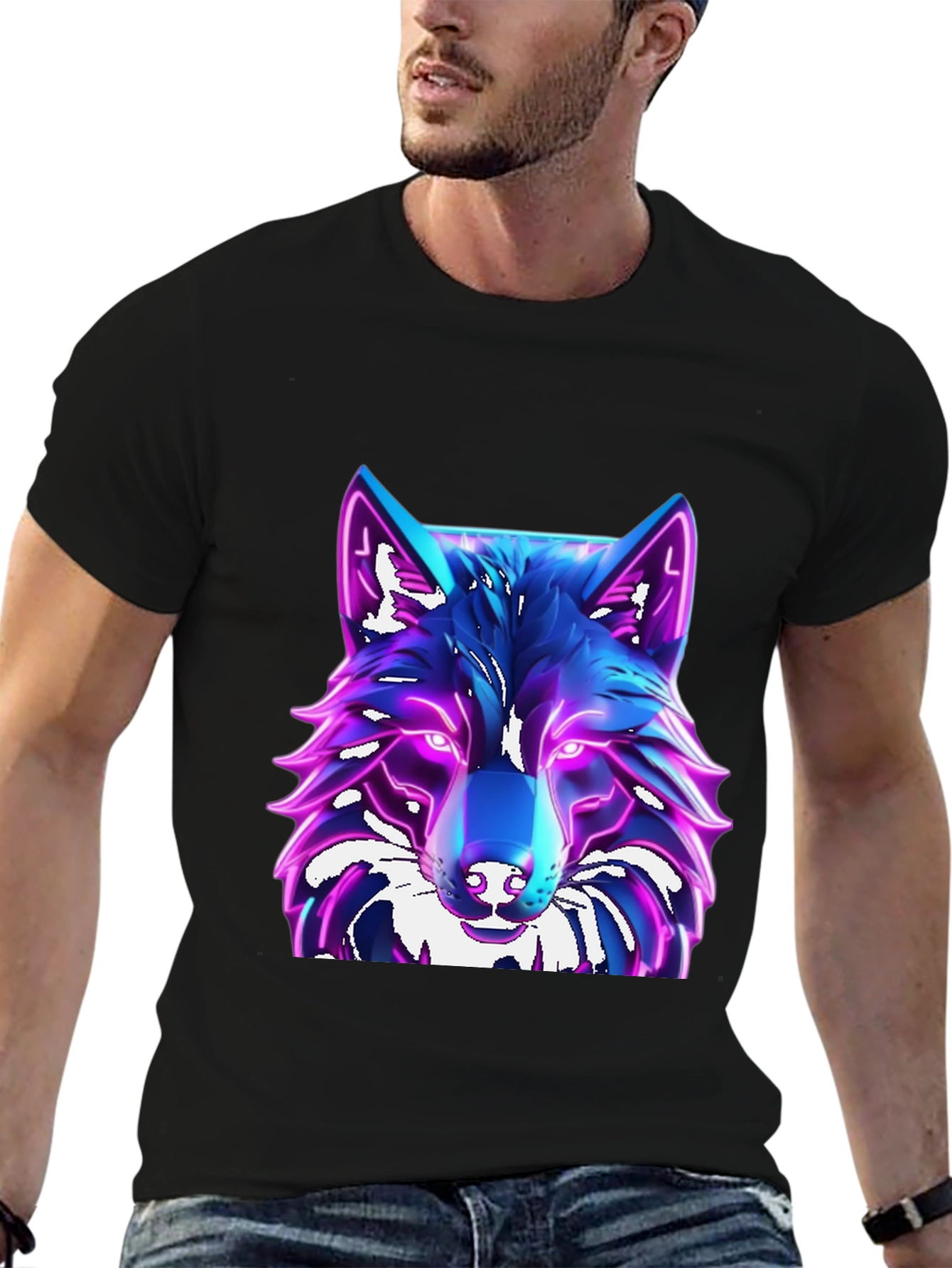 Cyber Wolf T-Shirt - Glowing Neon Design