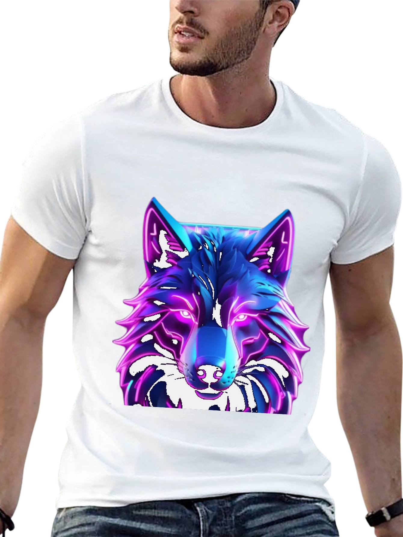 Cyber Wolf T-Shirt - Glowing Neon Design