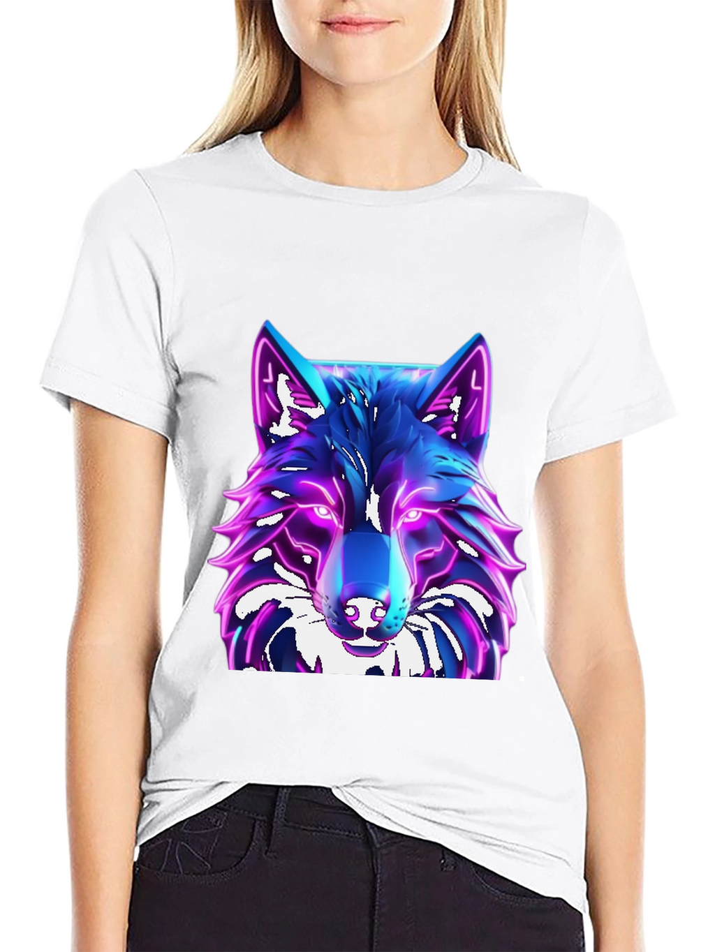 Cyber Wolf T-Shirt - Glowing Neon Design