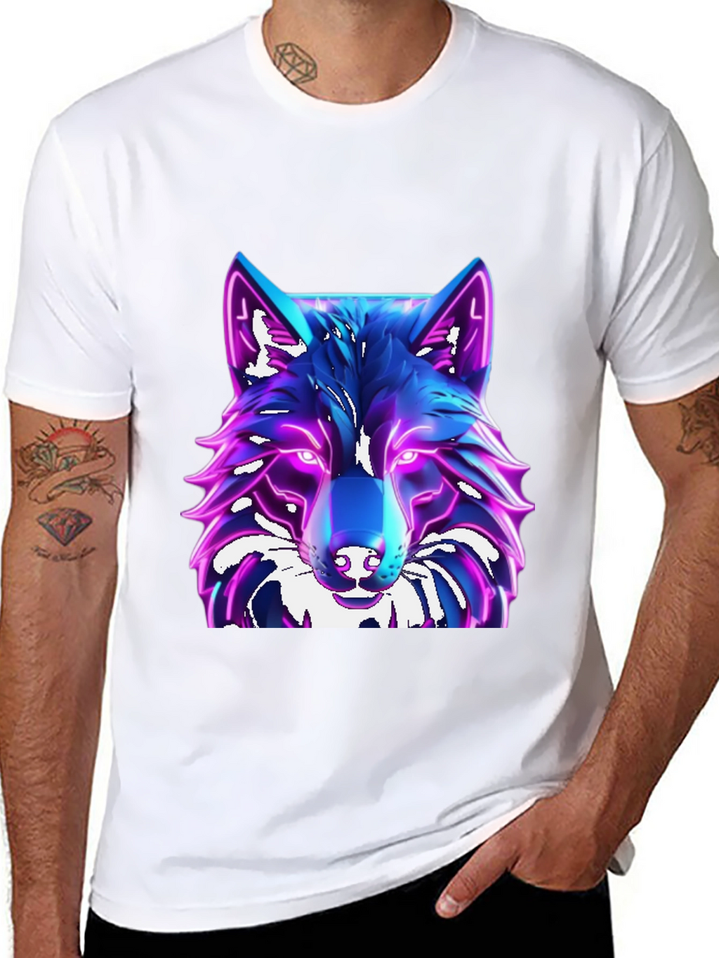Cyber Wolf T-Shirt - Glowing Neon Design