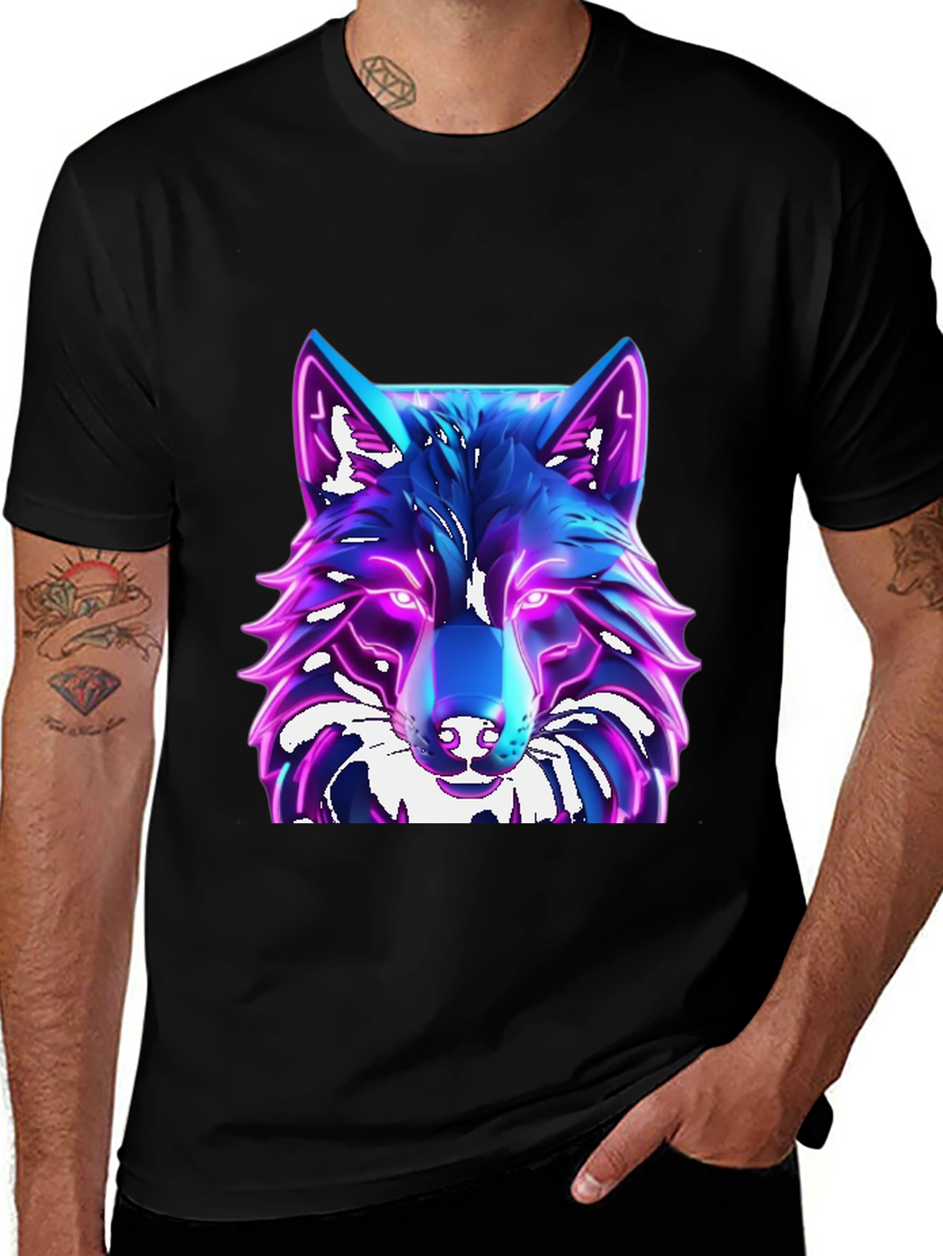 Cyber Wolf T-Shirt - Glowing Neon Design