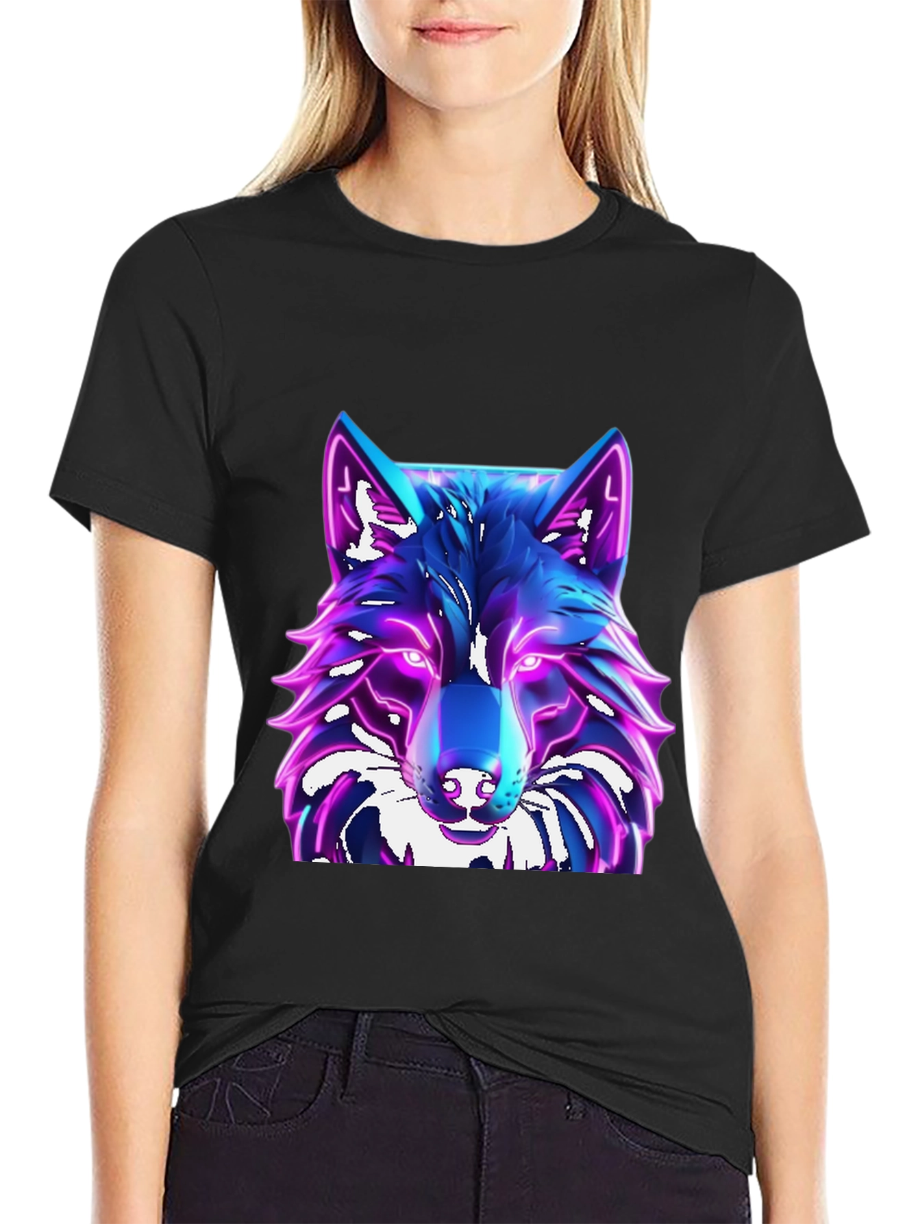 Cyber Wolf T-Shirt - Glowing Neon Design