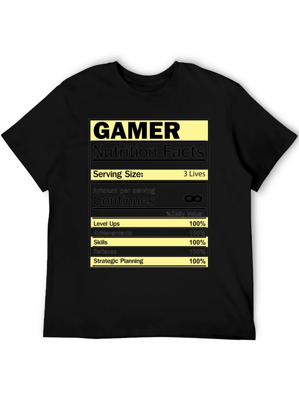 Gamer Nutrition Facts Graphic T-Shirt - Black